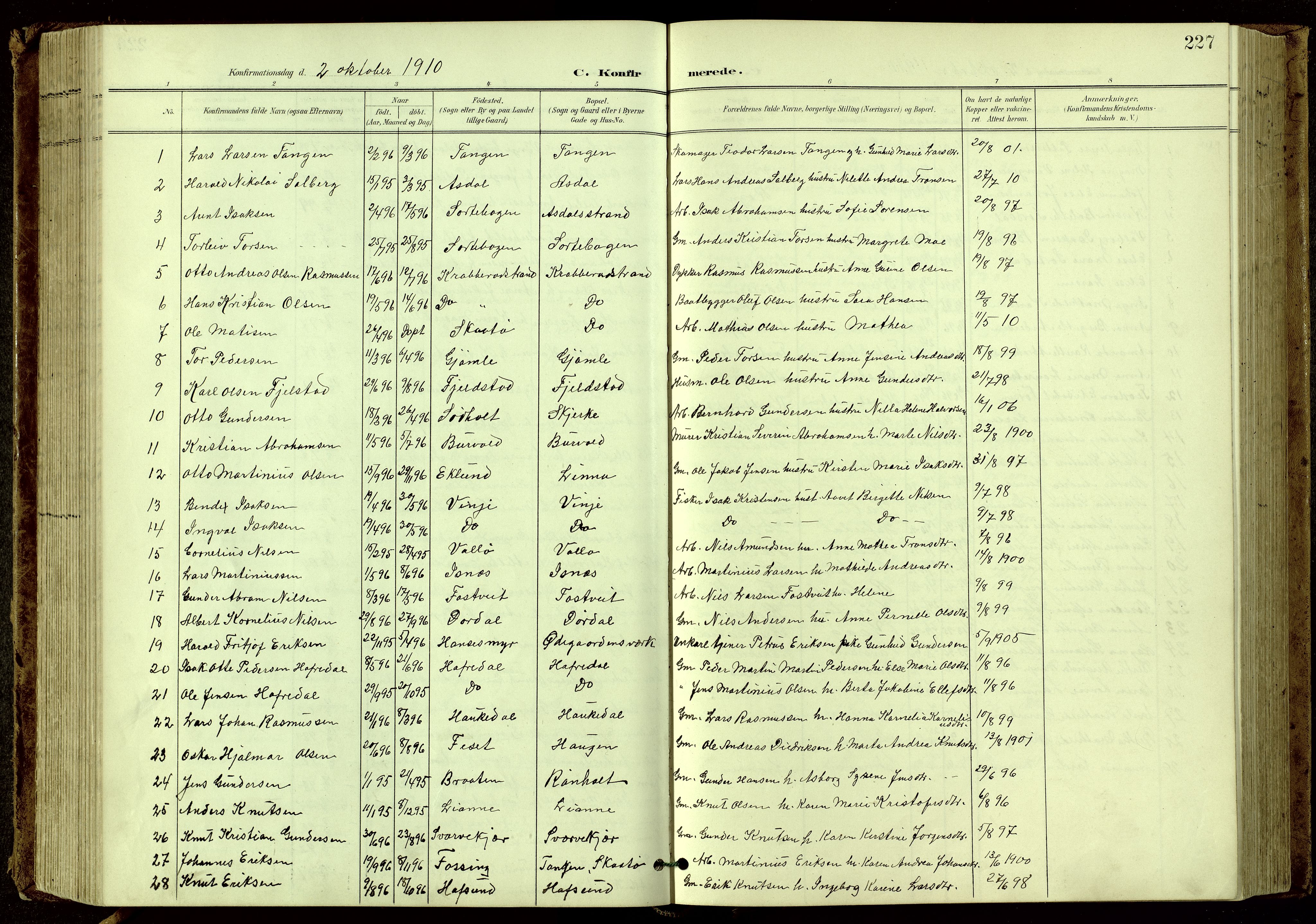 Bamble kirkebøker, SAKO/A-253/G/Ga/L0010: Parish register (copy) no. I 10, 1901-1919, p. 227