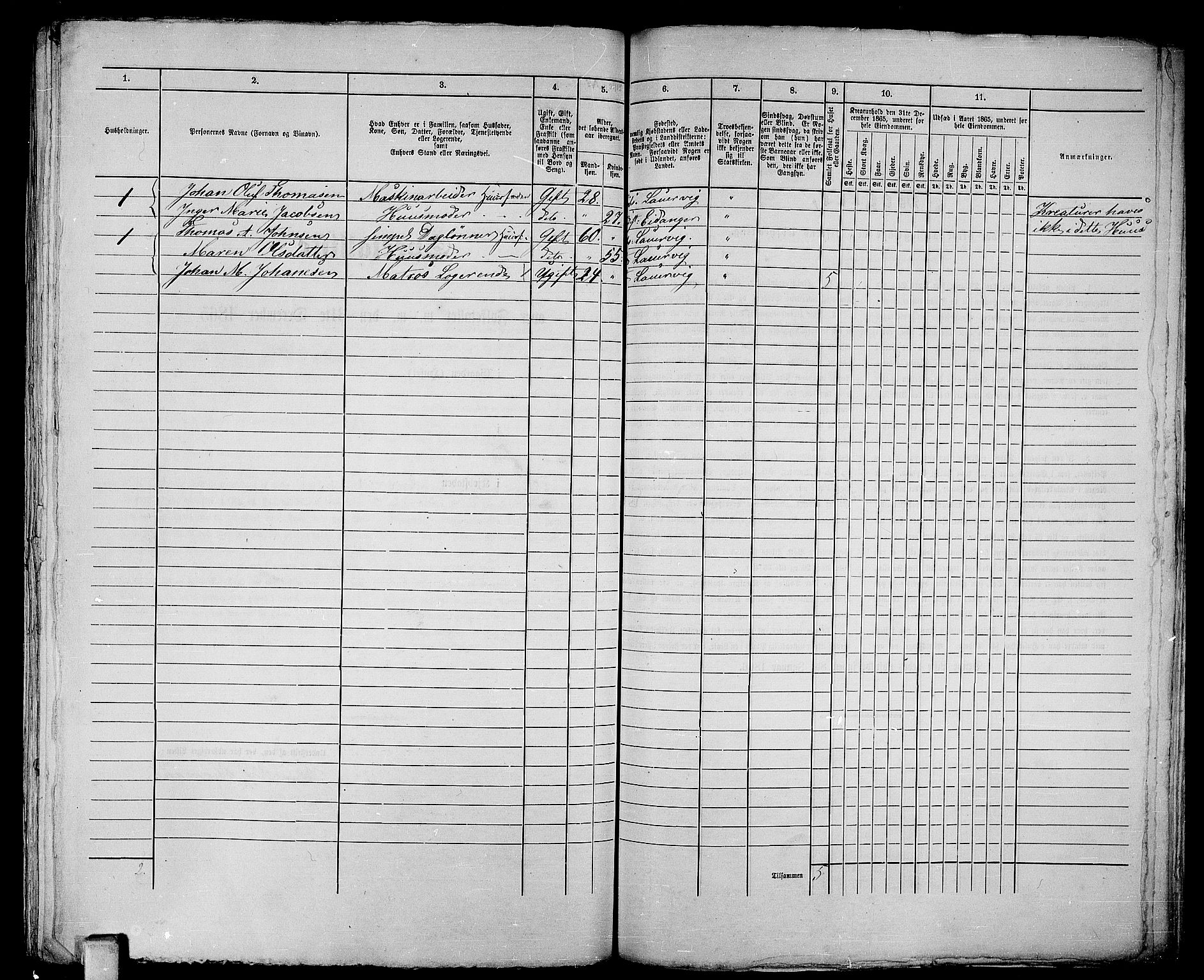 RA, 1865 census for Larvik, 1865, p. 1274