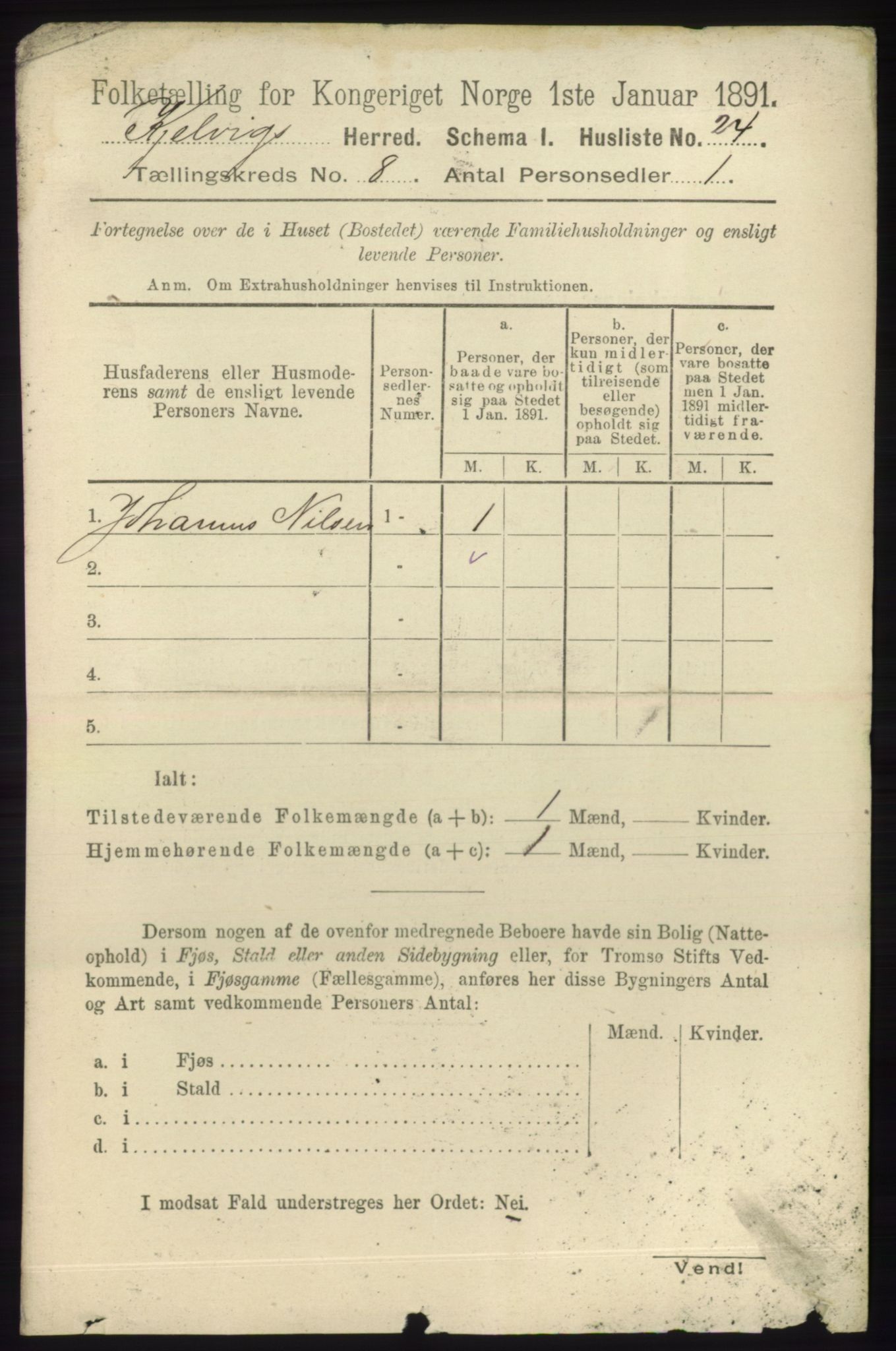 RA, 1891 census for 2019 Kjelvik, 1891, p. 1172