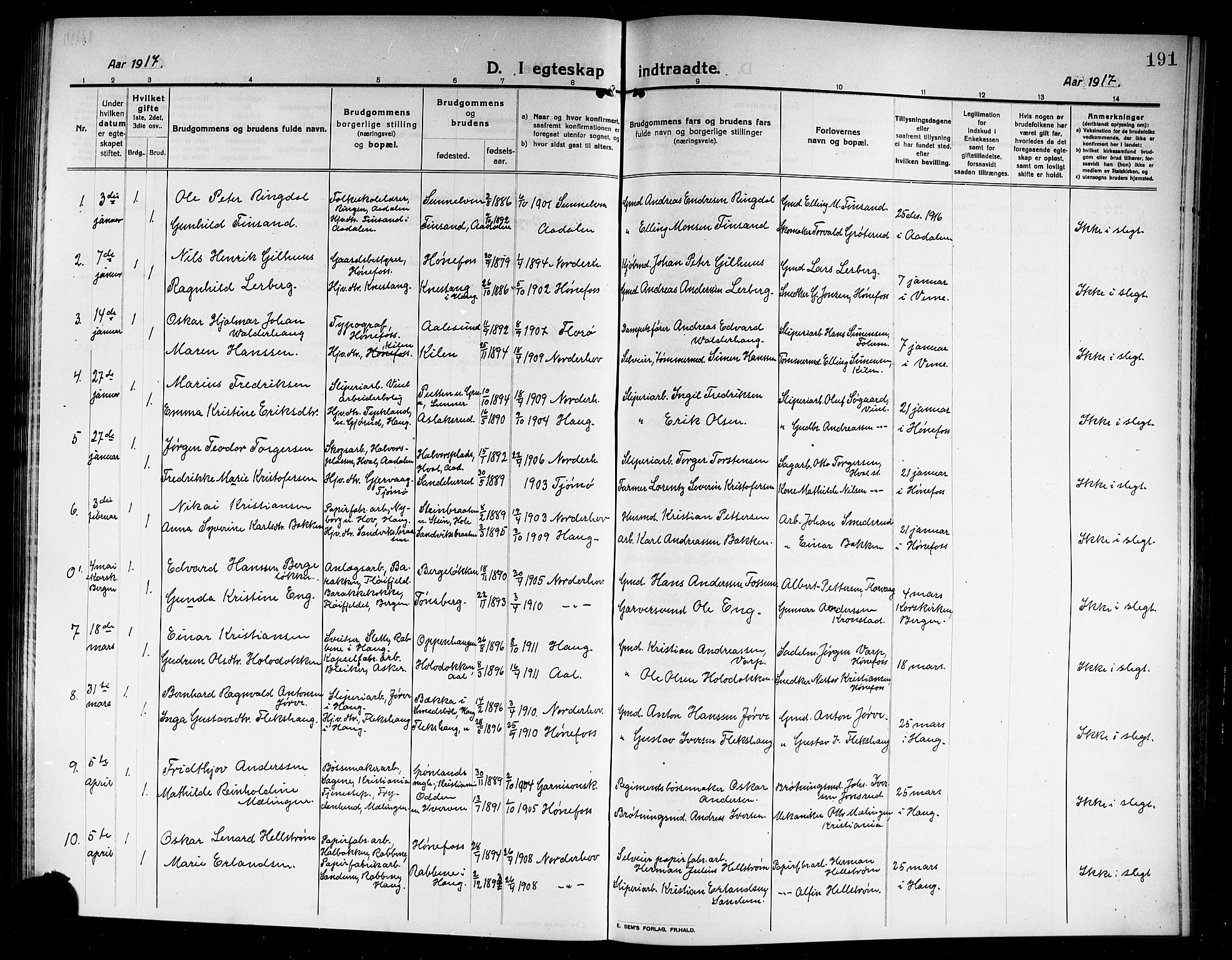 Norderhov kirkebøker, SAKO/A-237/G/Ga/L0009: Parish register (copy) no. I 9, 1913-1920, p. 191