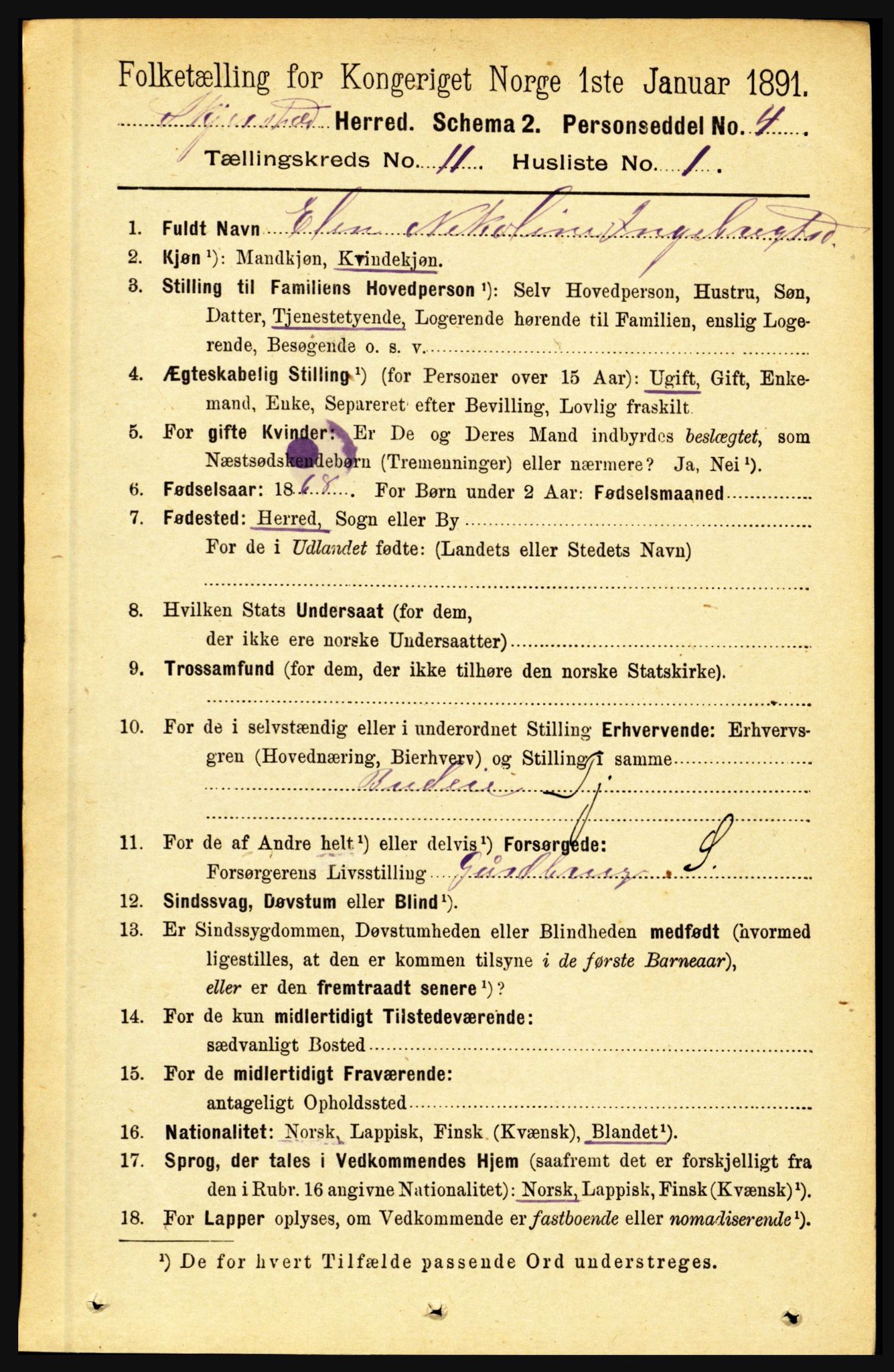 RA, 1891 census for 1842 Skjerstad, 1891, p. 3592