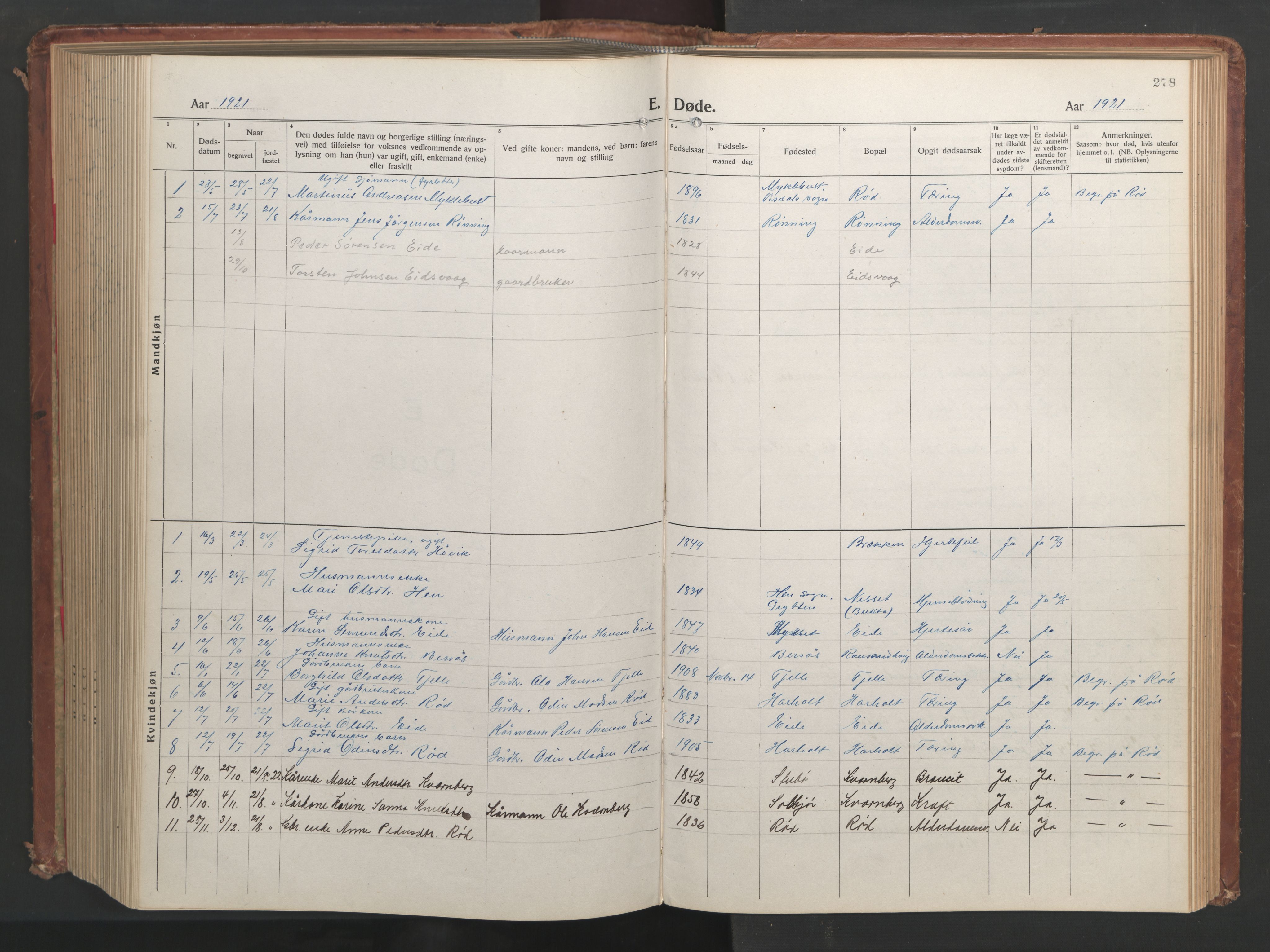 Ministerialprotokoller, klokkerbøker og fødselsregistre - Møre og Romsdal, AV/SAT-A-1454/551/L0633: Parish register (copy) no. 551C05, 1921-1961, p. 278