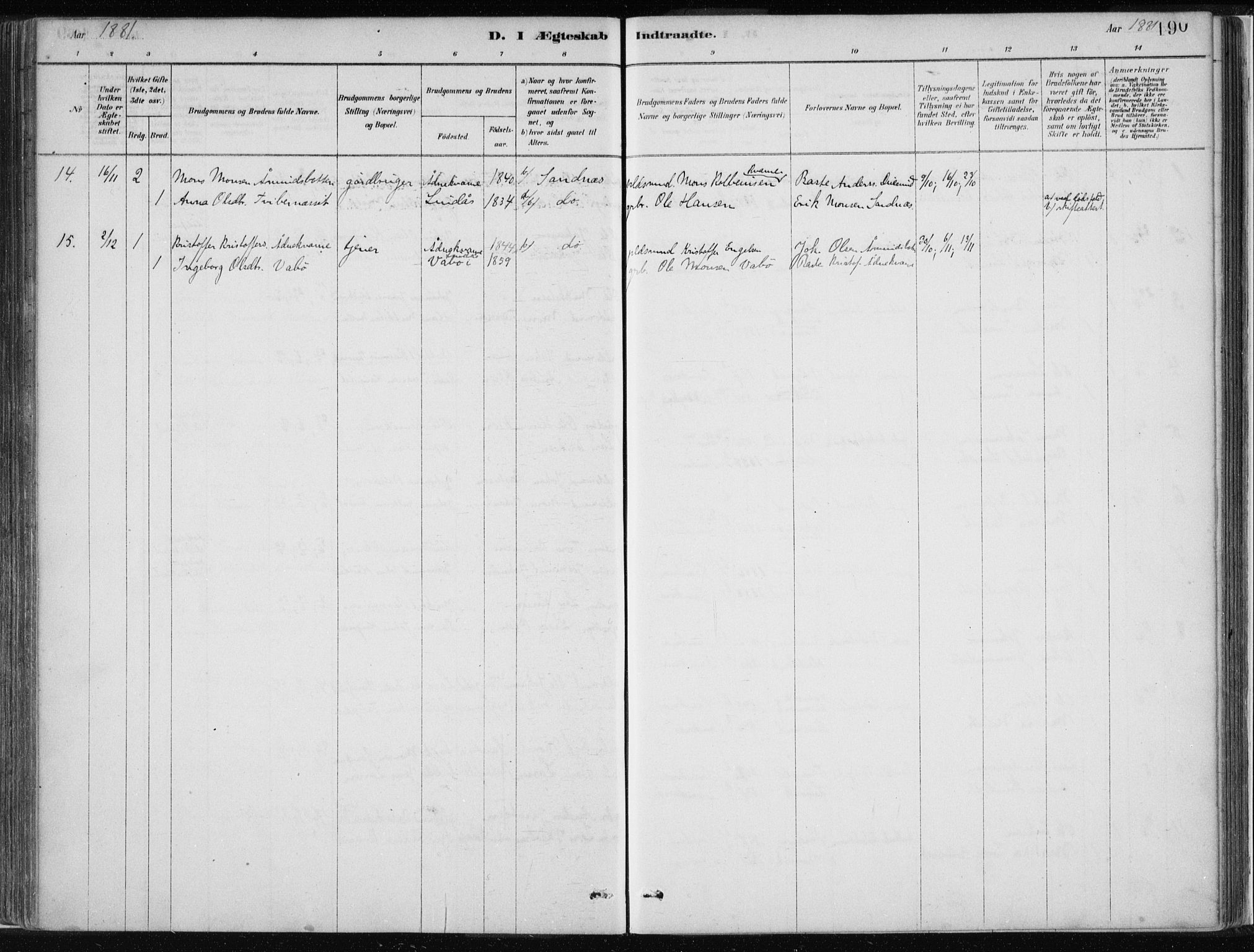 Masfjorden Sokneprestembete, SAB/A-77001: Parish register (official) no. B  1, 1876-1899, p. 190