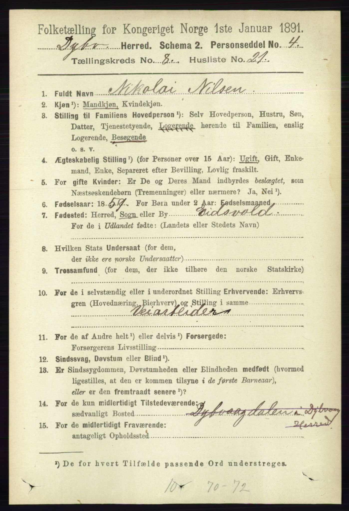 RA, 1891 census for 0915 Dypvåg, 1891, p. 2844