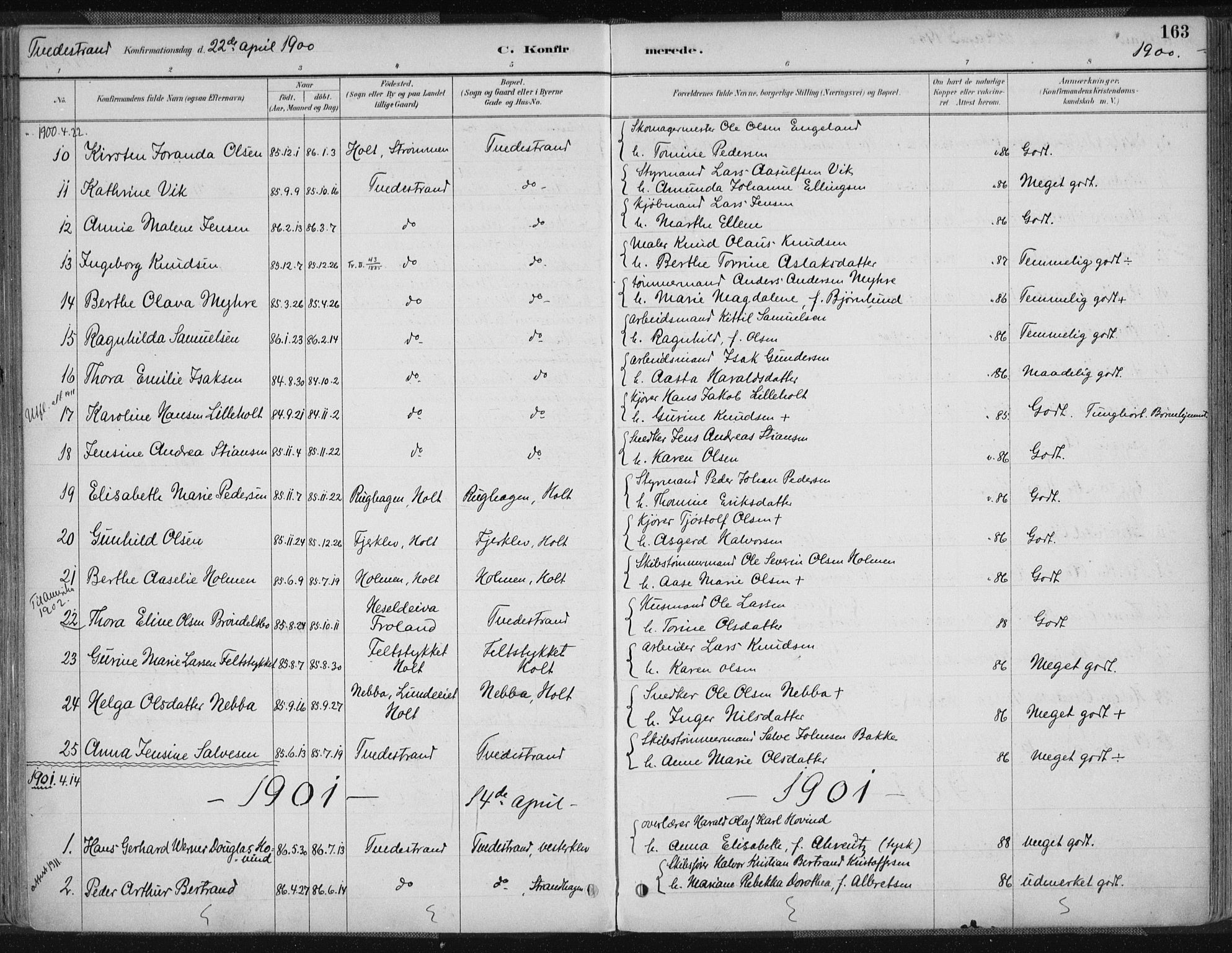 Tvedestrand sokneprestkontor, SAK/1111-0042/F/Fa/L0001: Parish register (official) no. A 1, 1885-1916, p. 163