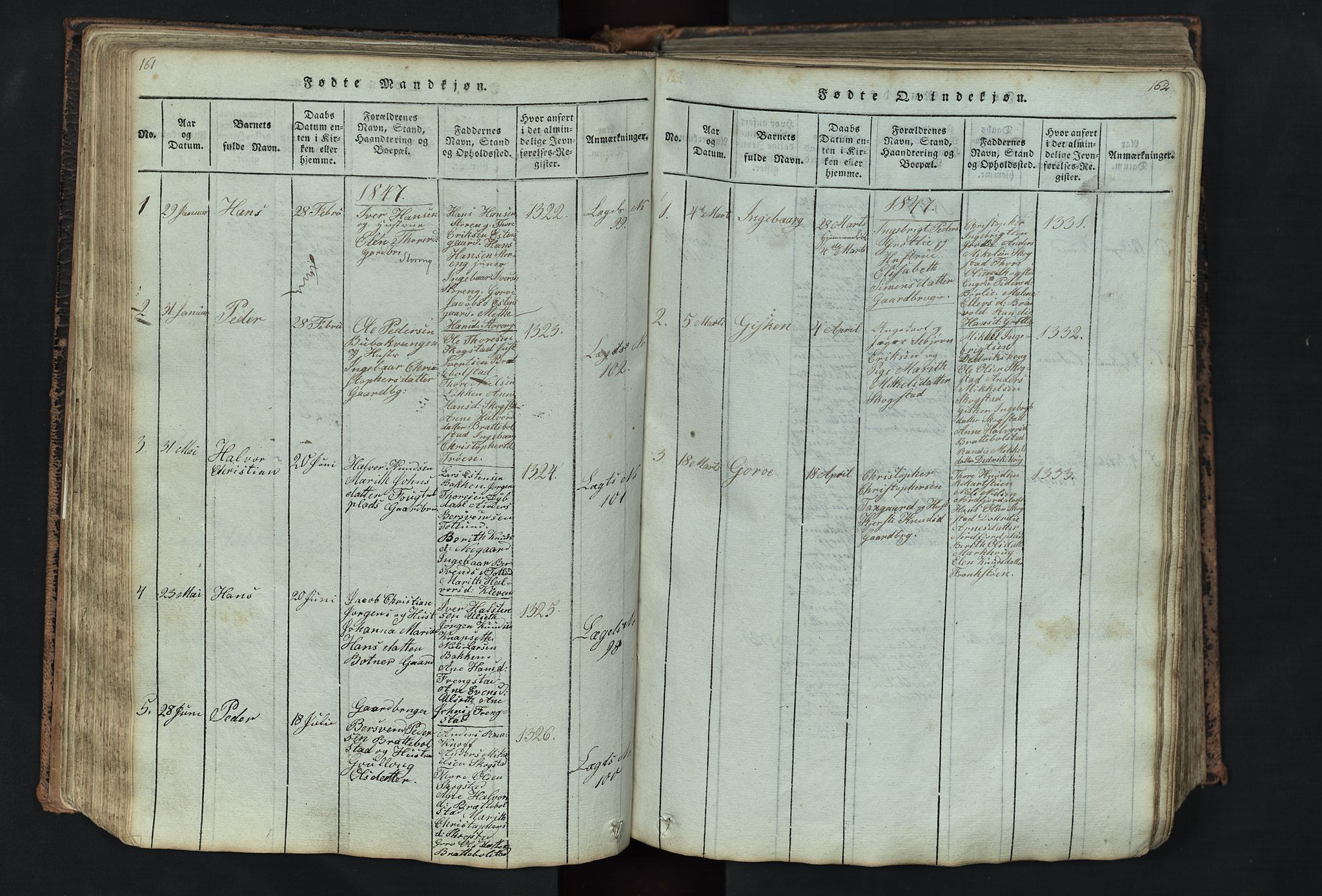Kvikne prestekontor, AV/SAH-PREST-064/H/Ha/Hab/L0001: Parish register (copy) no. 1, 1815-1895, p. 161-162