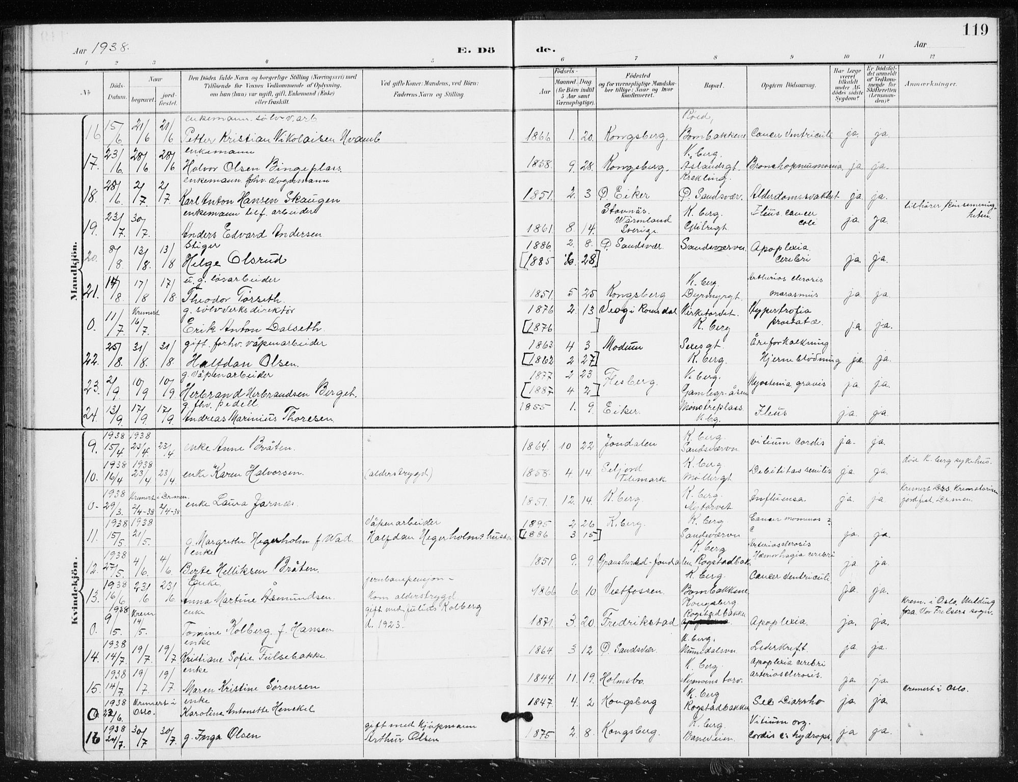 Kongsberg kirkebøker, AV/SAKO-A-22/G/Ga/L0009: Parish register (copy) no. 9, 1932-1938, p. 119