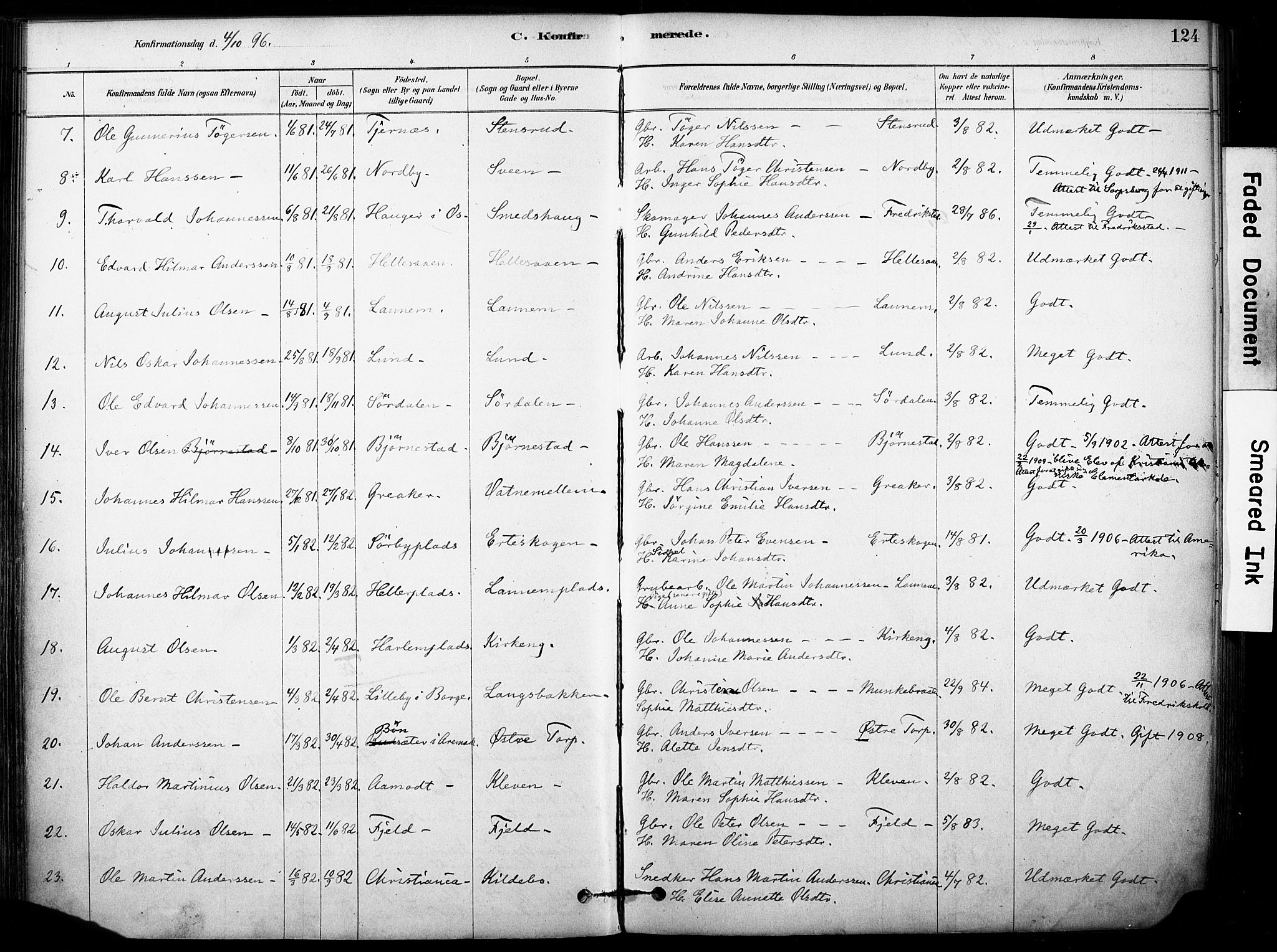 Rakkestad prestekontor Kirkebøker, AV/SAO-A-2008/F/Fb/L0001: Parish register (official) no. II 1, 1878-1899, p. 124