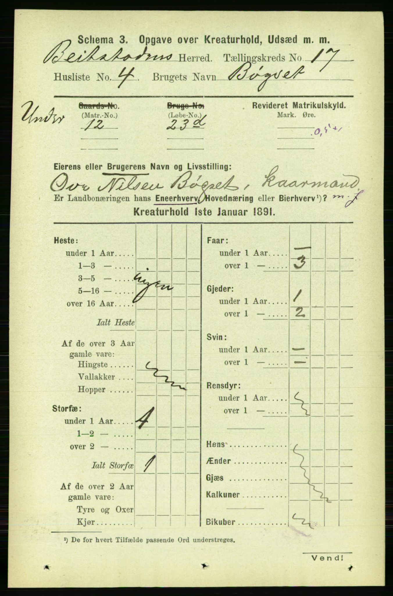 RA, 1891 census for 1727 Beitstad, 1891, p. 6711