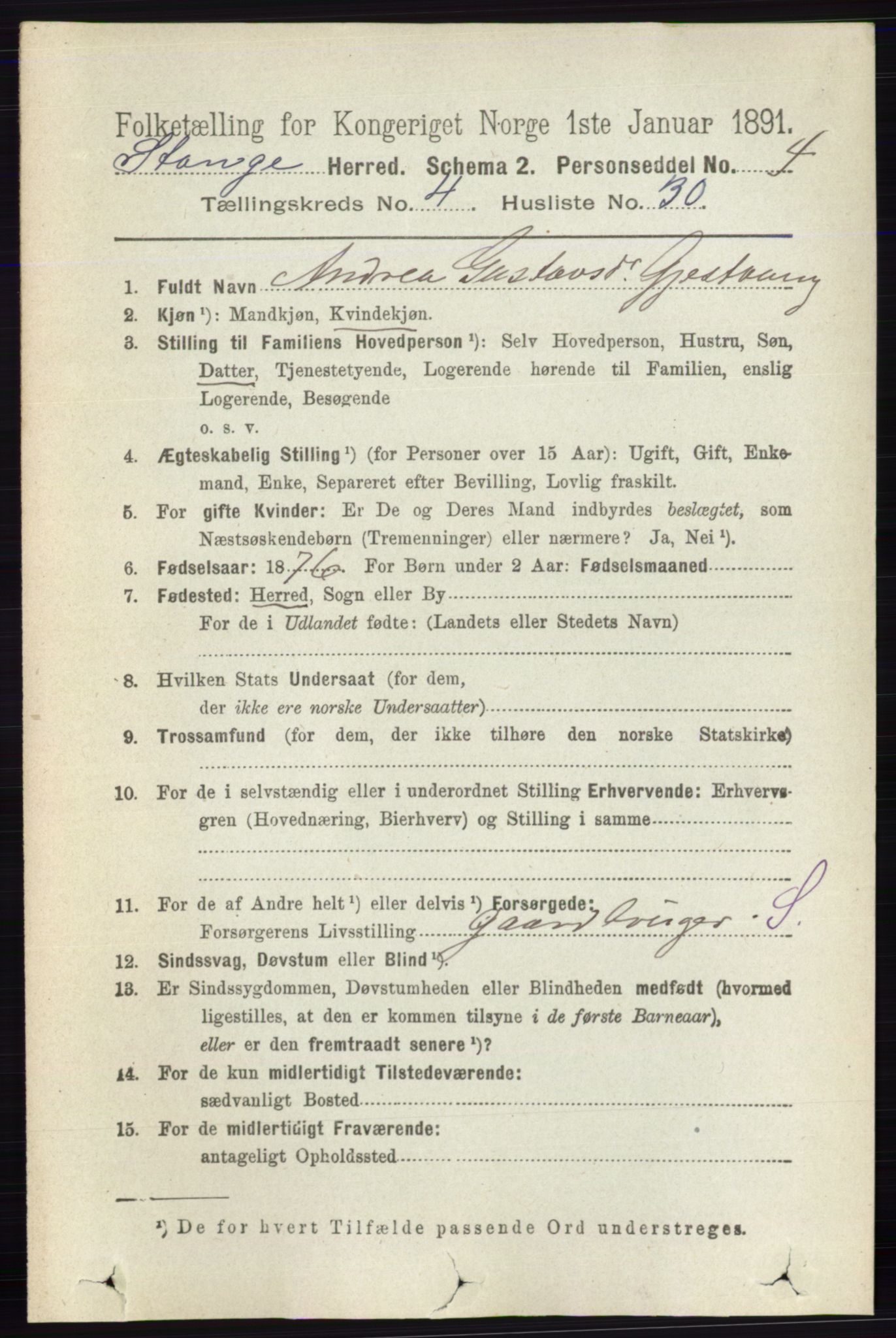 RA, 1891 census for 0417 Stange, 1891, p. 2571