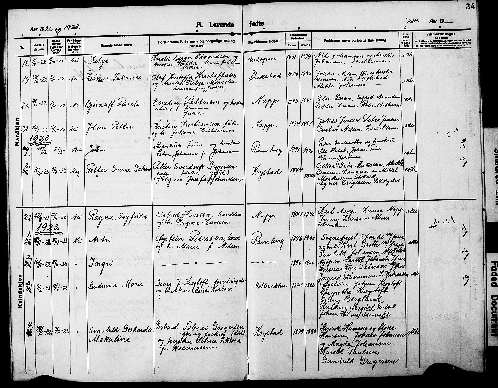 Ministerialprotokoller, klokkerbøker og fødselsregistre - Nordland, SAT/A-1459/885/L1215: Parish register (copy) no. 885C04, 1916-1929, p. 34