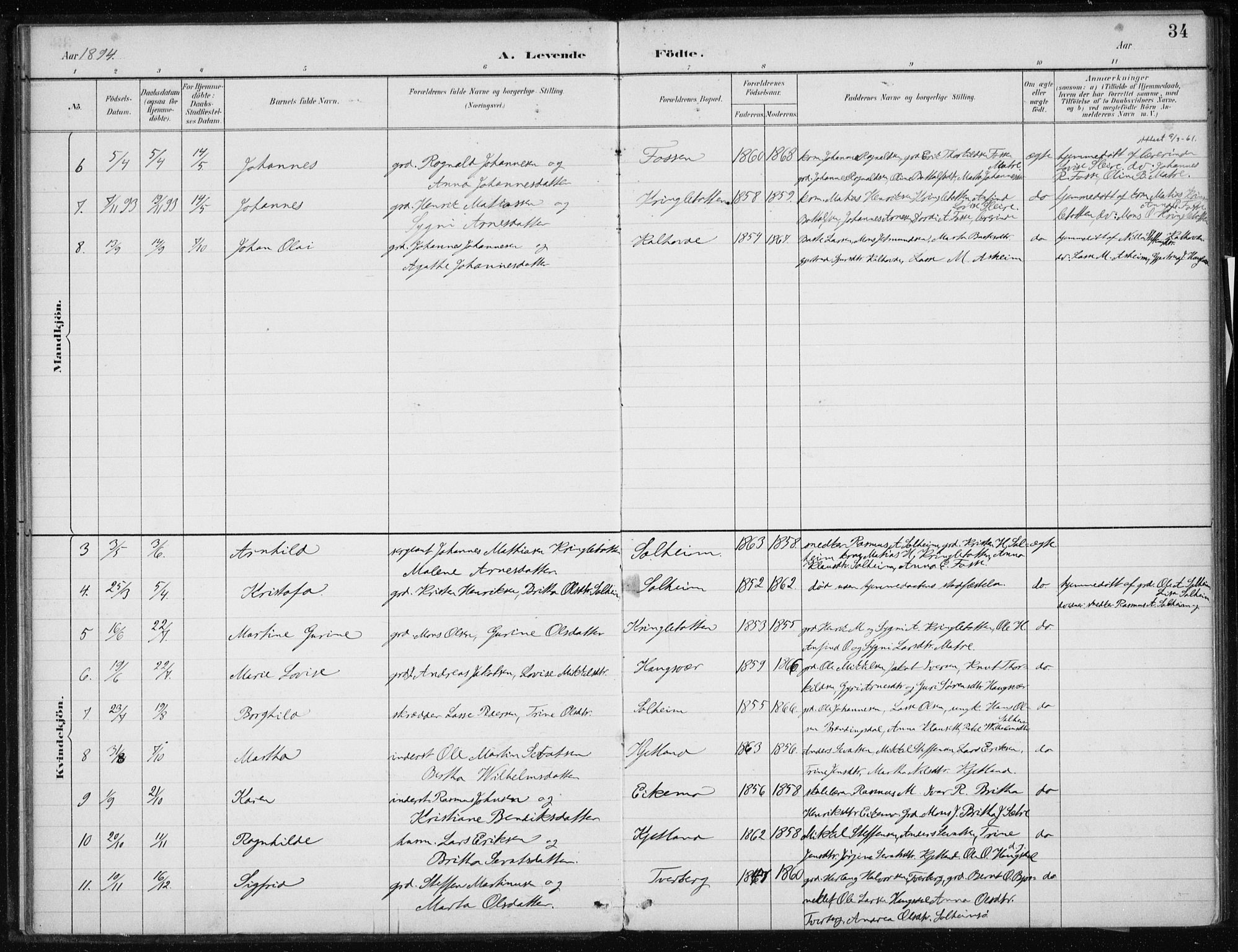 Masfjorden Sokneprestembete, AV/SAB-A-77001: Parish register (official) no. C  1, 1882-1896, p. 34