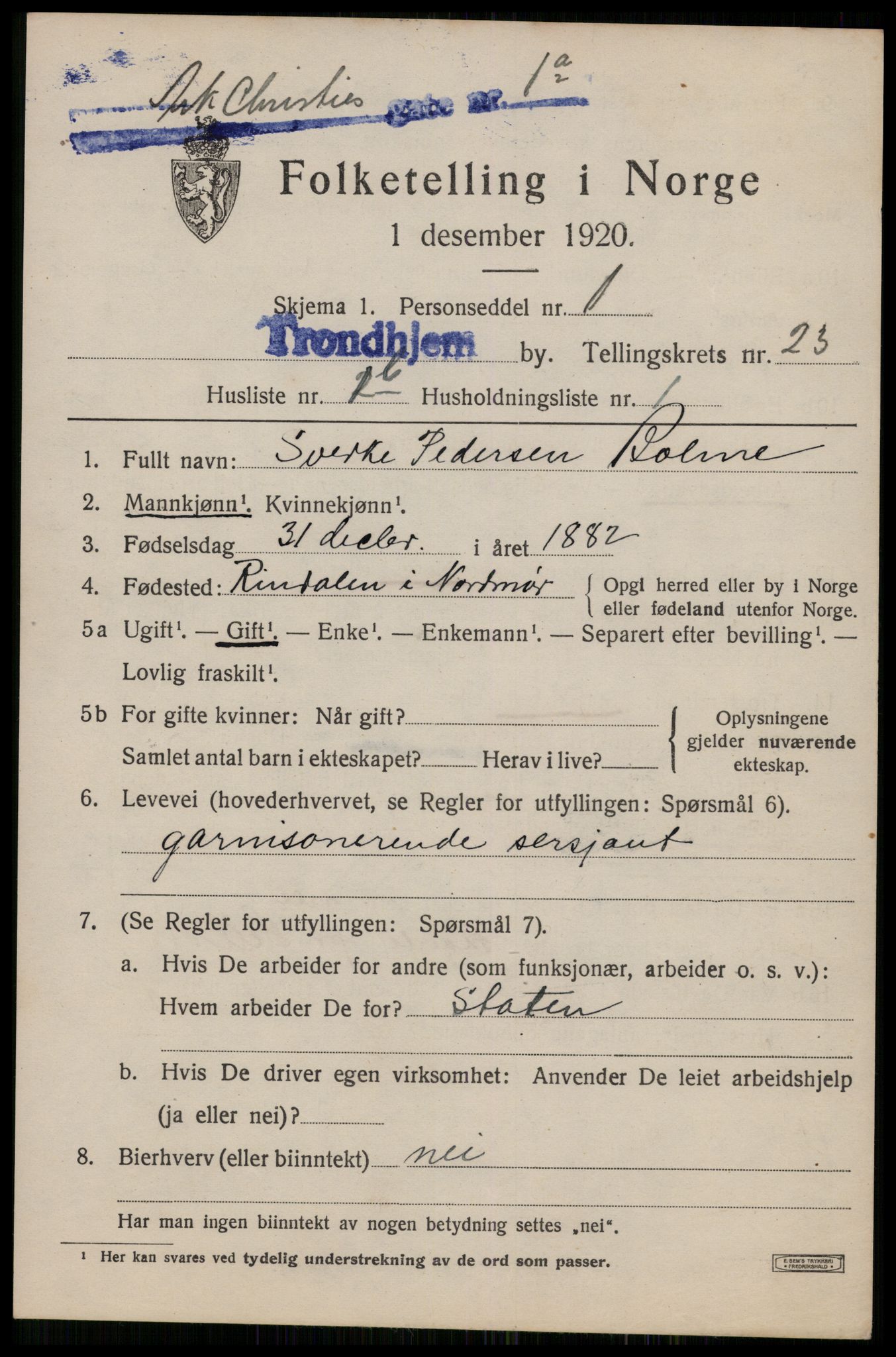 SAT, 1920 census for Trondheim, 1920, p. 63936