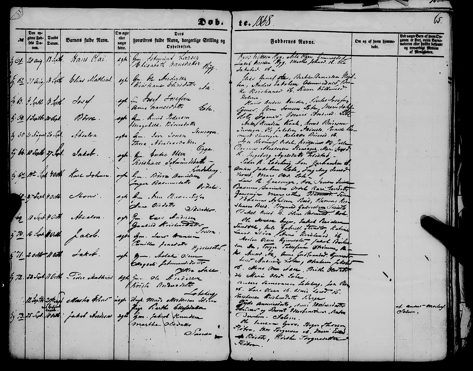 Gloppen sokneprestembete, AV/SAB-A-80101/H/Haa/Haaa/L0009: Parish register (official) no. A 9, 1855-1870, p. 65