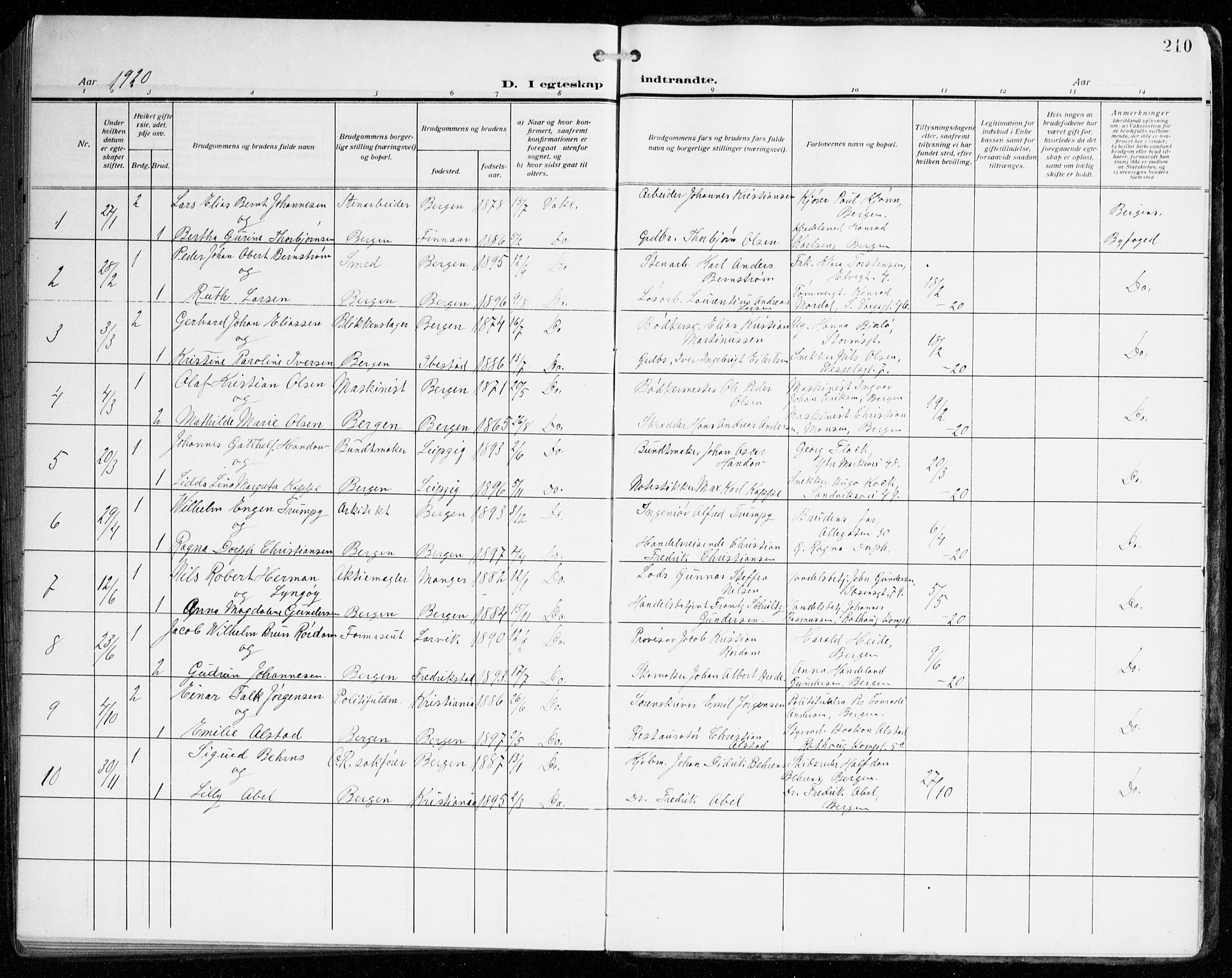 Johanneskirken sokneprestembete, SAB/A-76001/H/Haa/L0013: Parish register (official) no. D 2, 1912-1929, p. 210