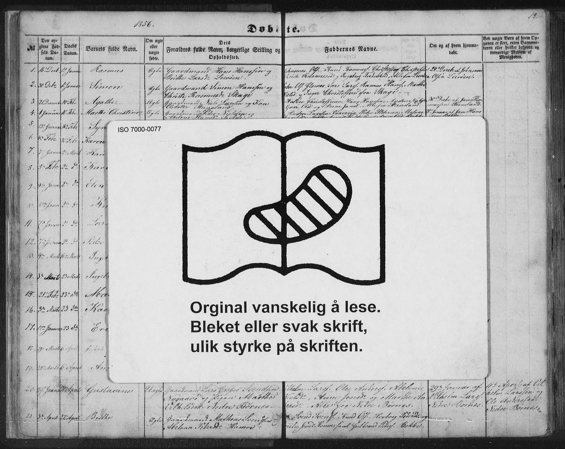 Sund sokneprestembete, AV/SAB-A-99930: Parish register (copy) no. B 1, 1852-1873, p. 13