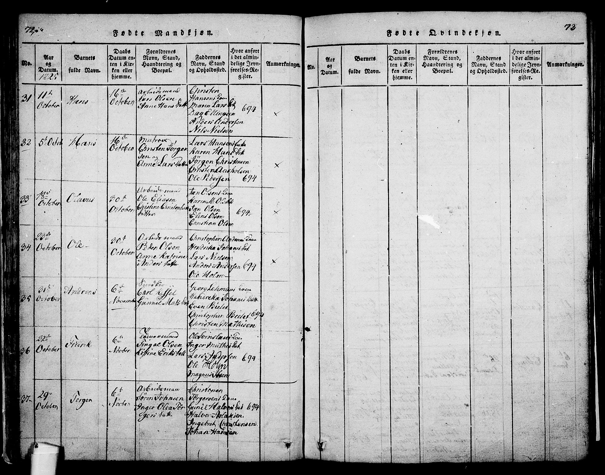 Holmestrand kirkebøker, SAKO/A-346/G/Ga/L0001: Parish register (copy) no. 1, 1814-1848, p. 72-73