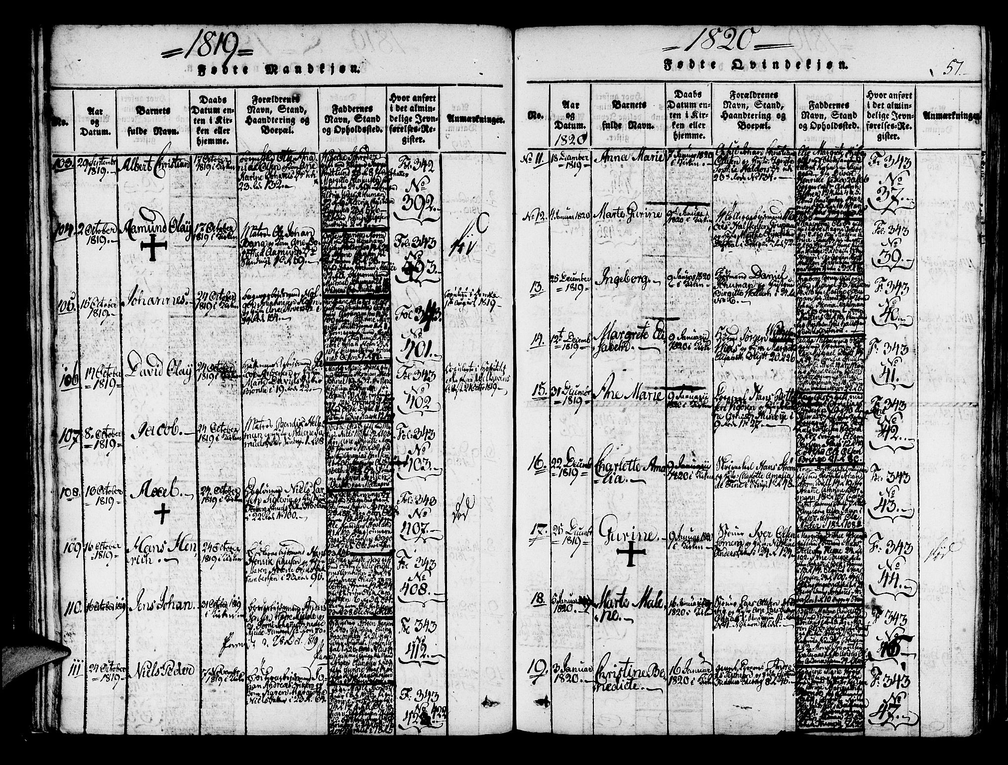 Korskirken sokneprestembete, SAB/A-76101/H/Haa/L0013: Parish register (official) no. A 13, 1815-1822, p. 57