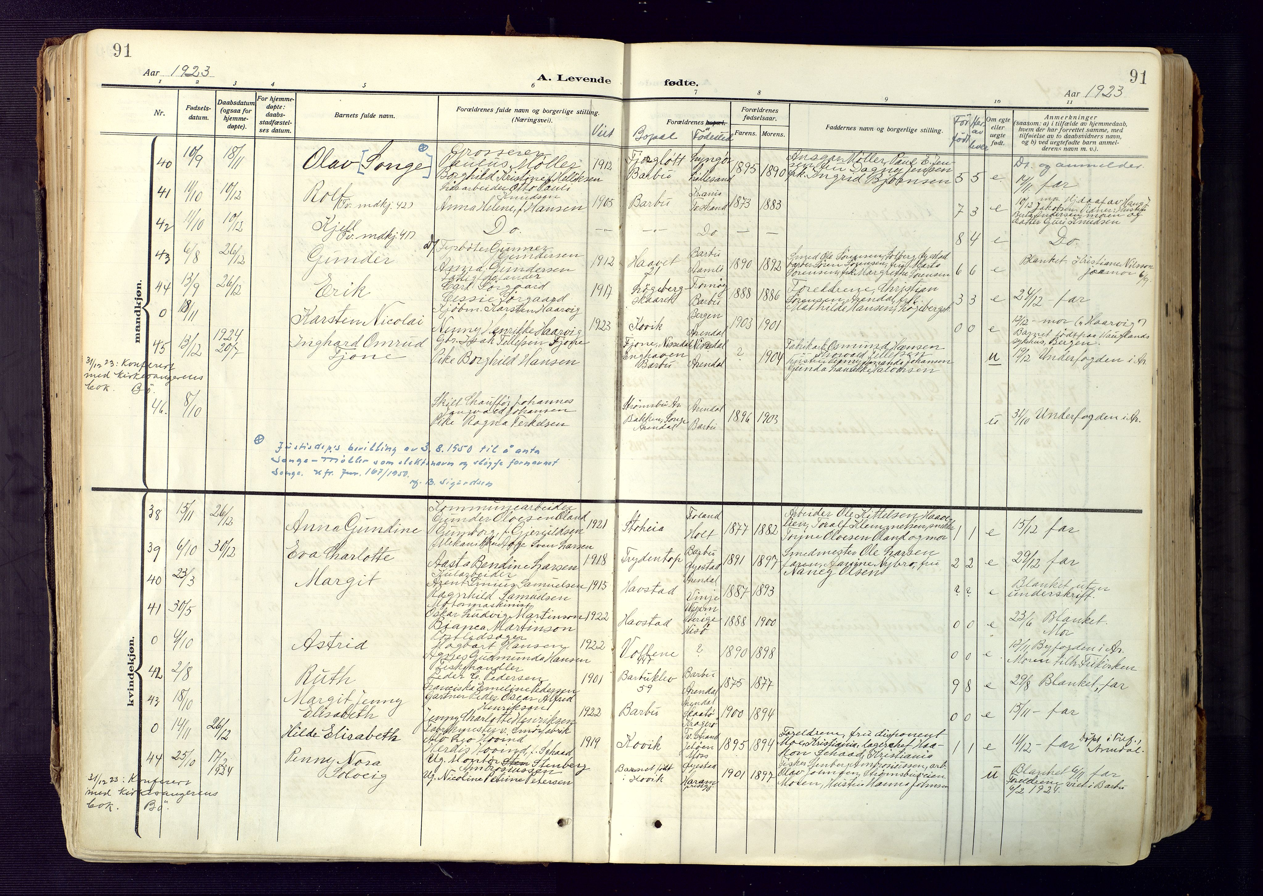 Barbu sokneprestkontor, AV/SAK-1111-0003/F/Fa/L0006: Parish register (official) no. A 6, 1910-1929, p. 91