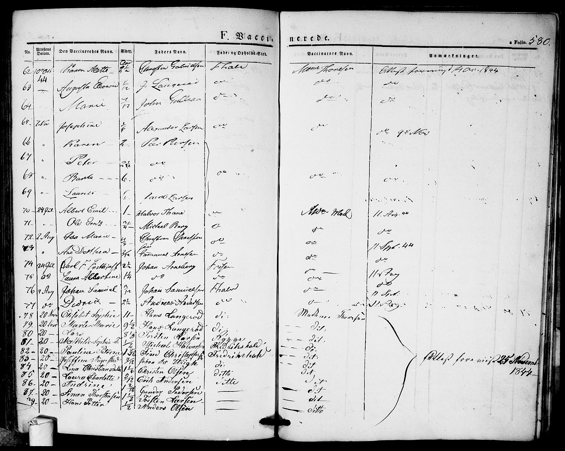 Halden prestekontor Kirkebøker, AV/SAO-A-10909/F/Fa/L0005: Parish register (official) no. I 5, 1834-1845, p. 580