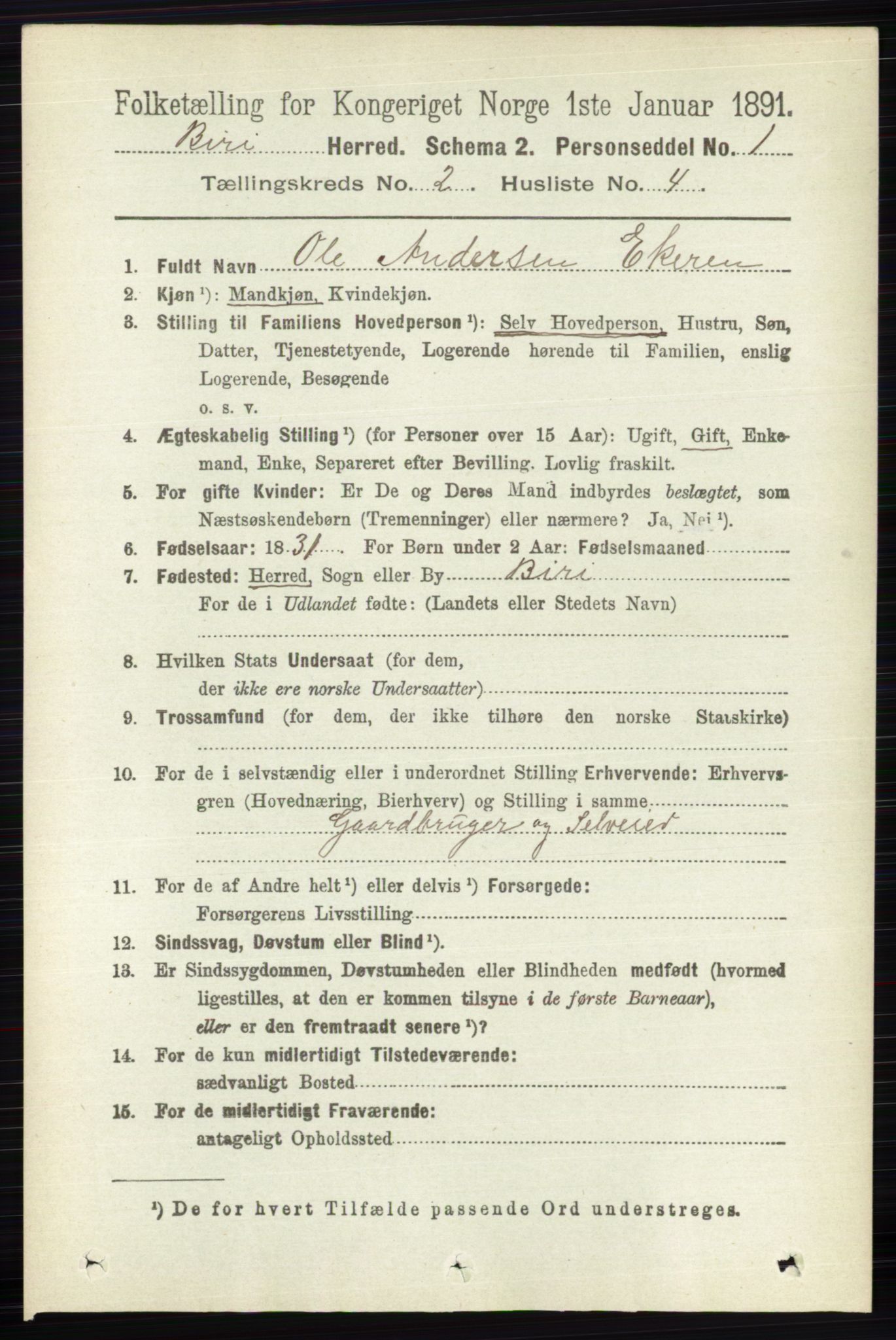 RA, 1891 census for 0525 Biri, 1891, p. 534