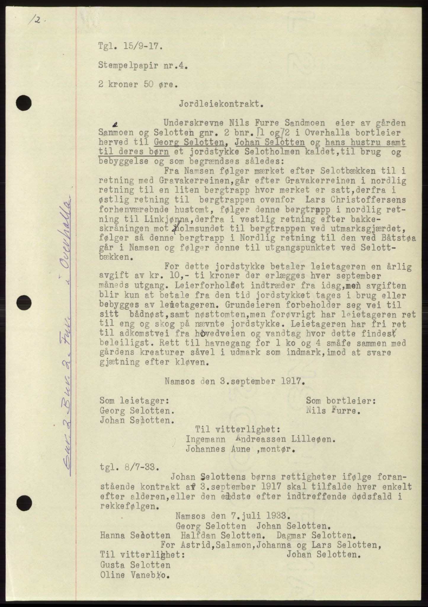 Namdal sorenskriveri, SAT/A-4133/1/2/2C: Mortgage book no. -, 1916-1921, Deed date: 15.09.1917