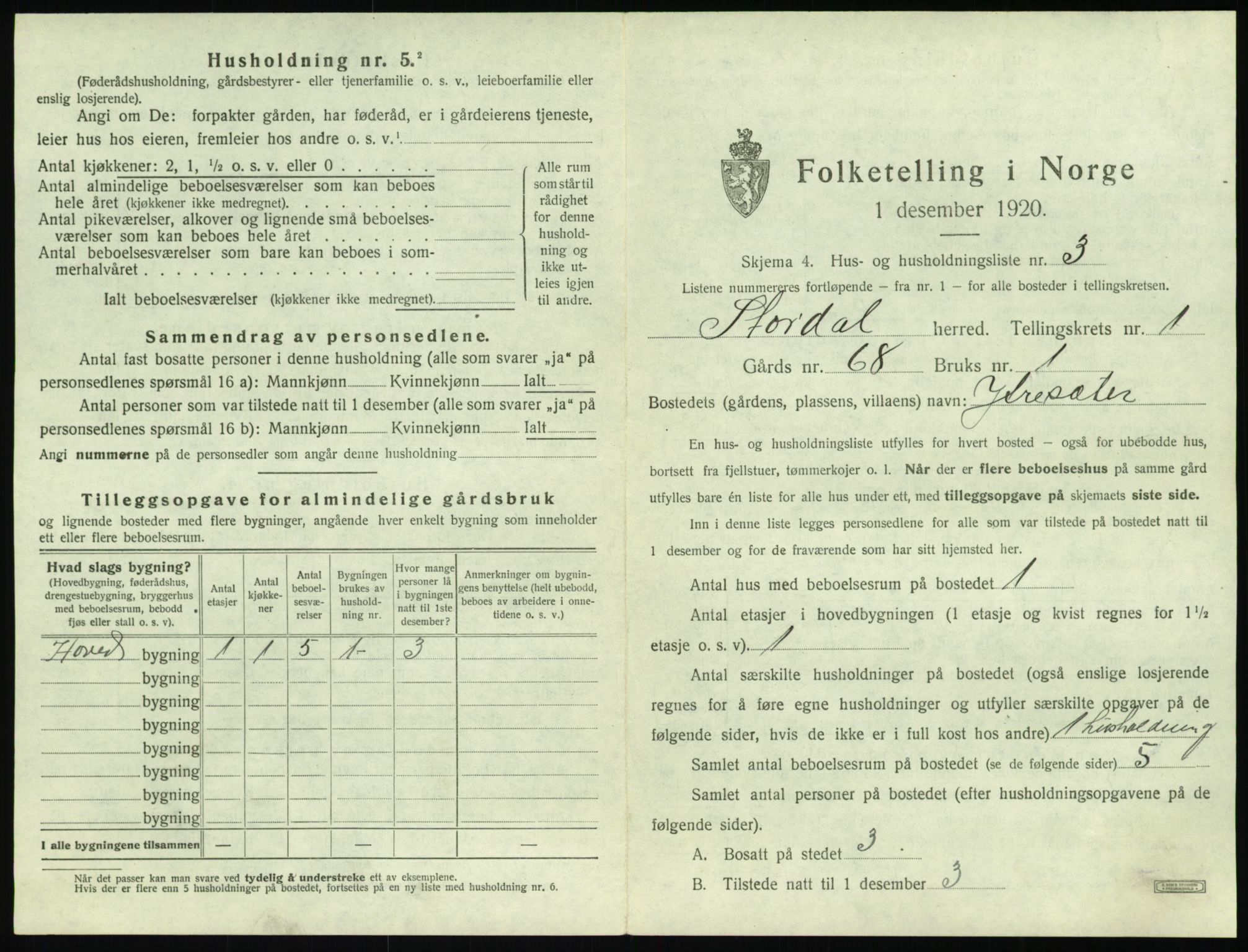 SAT, 1920 census for Stordal, 1920, p. 36