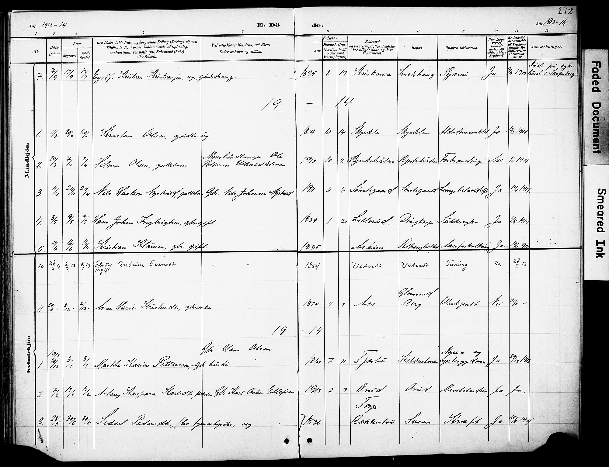 Rakkestad prestekontor Kirkebøker, AV/SAO-A-2008/F/Fb/L0002: Parish register (official) no. II 2, 1900-1920, p. 172