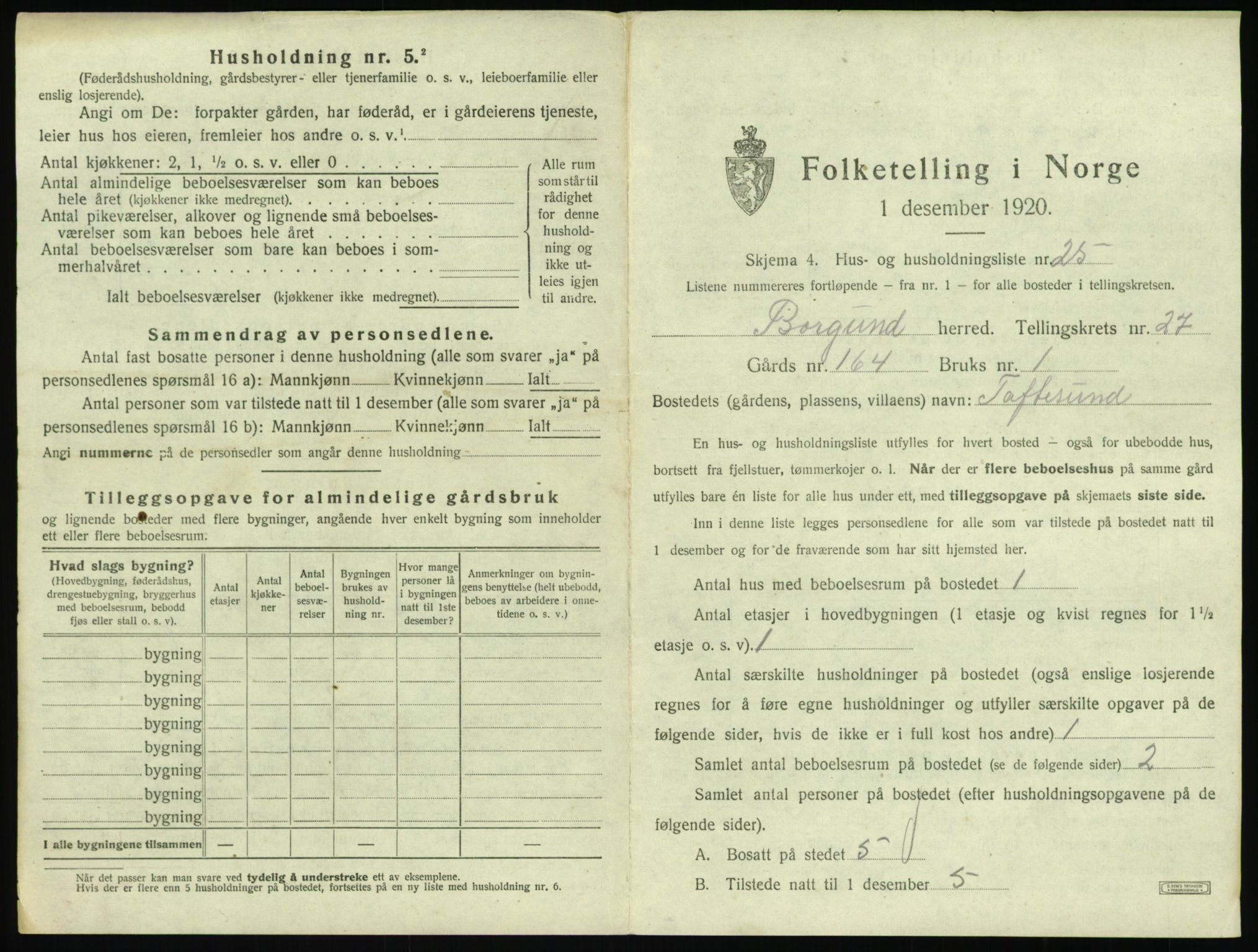 SAT, 1920 census for Borgund, 1920, p. 2186