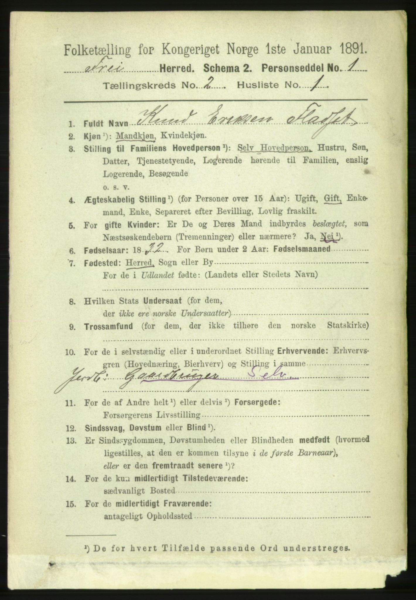 RA, 1891 census for 1556 Frei, 1891, p. 727