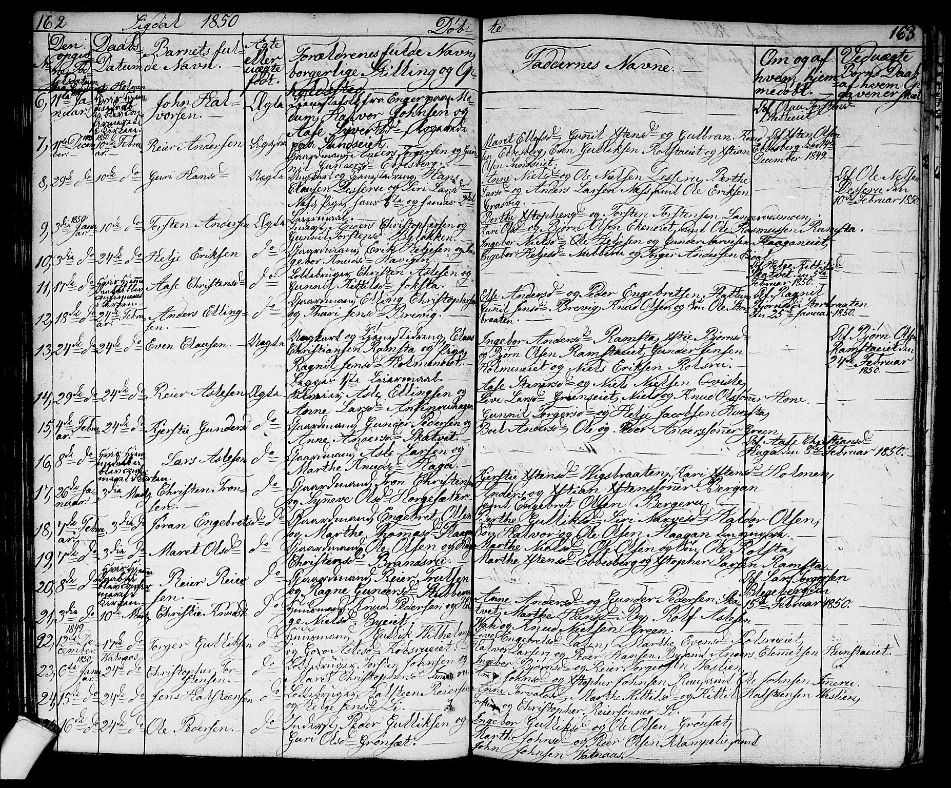 Sigdal kirkebøker, AV/SAKO-A-245/G/Ga/L0002: Parish register (copy) no. I 2, 1835-1856, p. 162-163