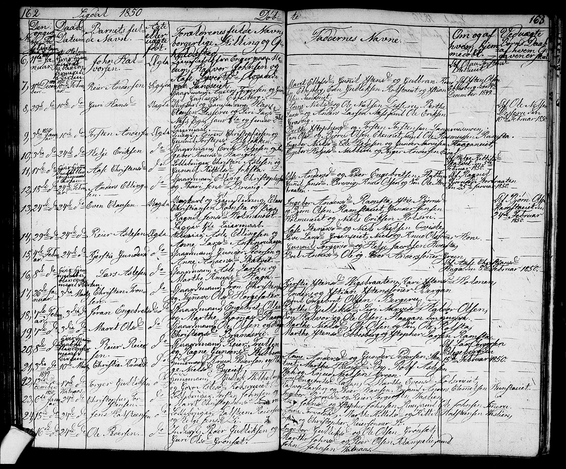 Sigdal kirkebøker, AV/SAKO-A-245/G/Ga/L0002: Parish register (copy) no. I 2, 1835-1856, p. 162-163