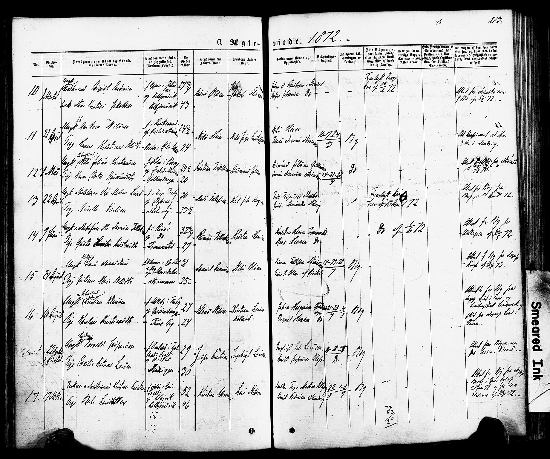 Hisøy sokneprestkontor, AV/SAK-1111-0020/F/Fa/L0002: Parish register (official) no. A 2, 1872-1880, p. 213