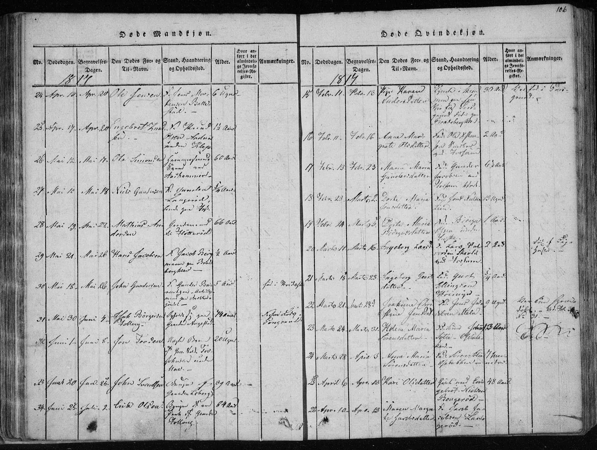 Gjerpen kirkebøker, SAKO/A-265/F/Fa/L0004: Parish register (official) no. I 4, 1814-1823, p. 106