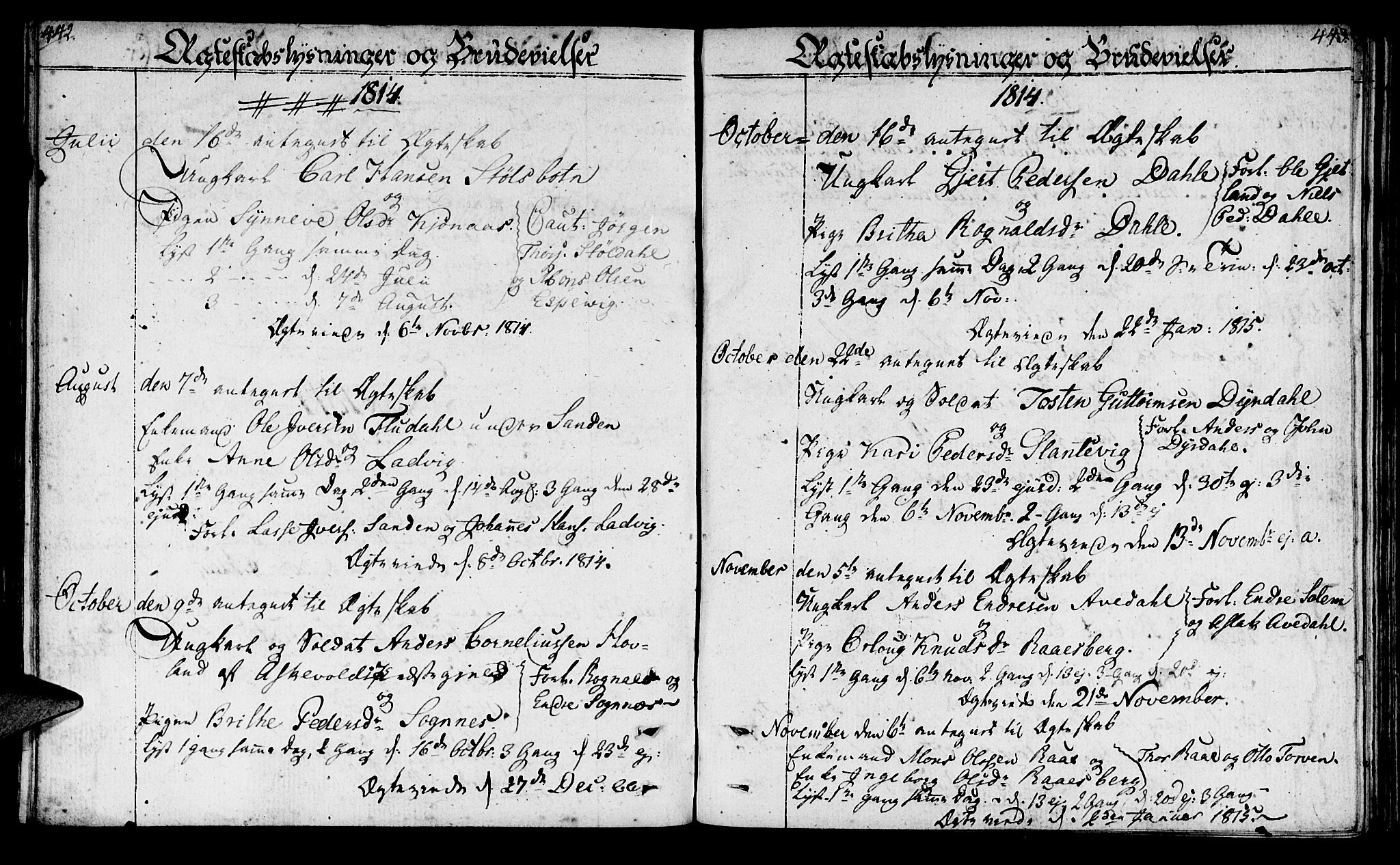 Lavik sokneprestembete, AV/SAB-A-80901: Parish register (official) no. A 1, 1809-1822, p. 442-443