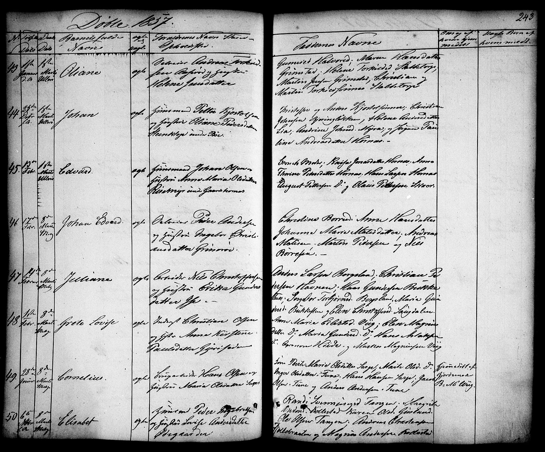 Skjeberg prestekontor Kirkebøker, AV/SAO-A-10923/F/Fa/L0006: Parish register (official) no. I 6, 1846-1858, p. 243