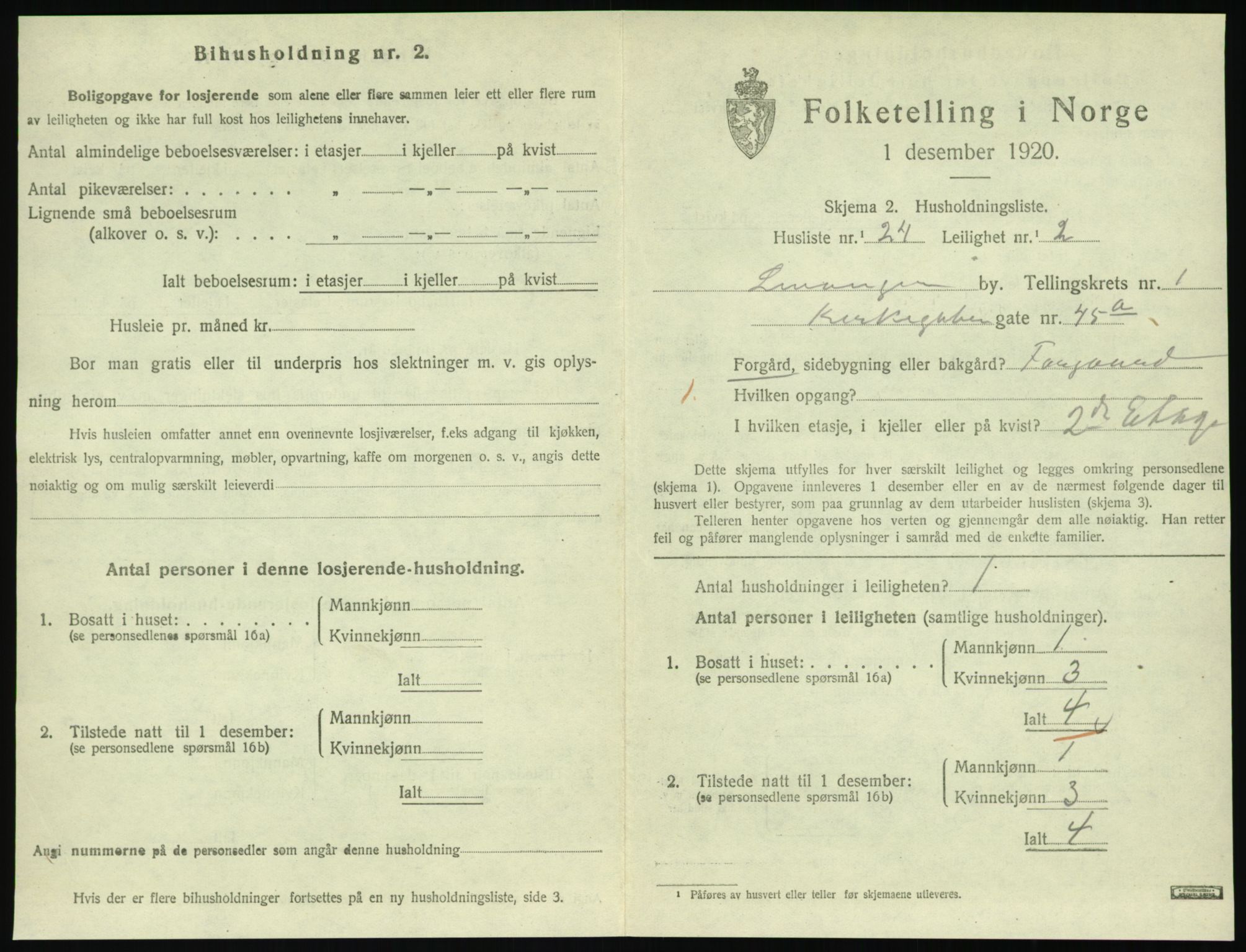 SAT, 1920 census for Levanger town, 1920, p. 552