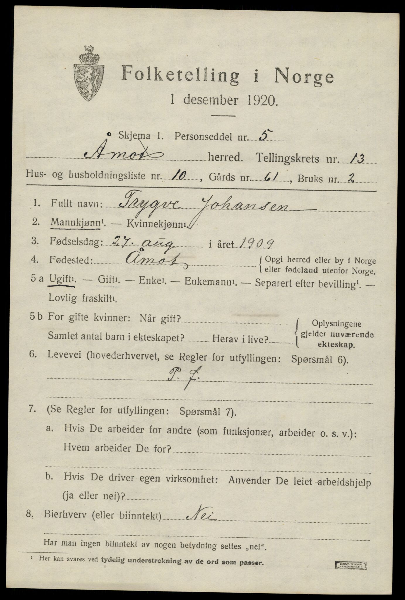 SAH, 1920 census for Åmot, 1920, p. 10863