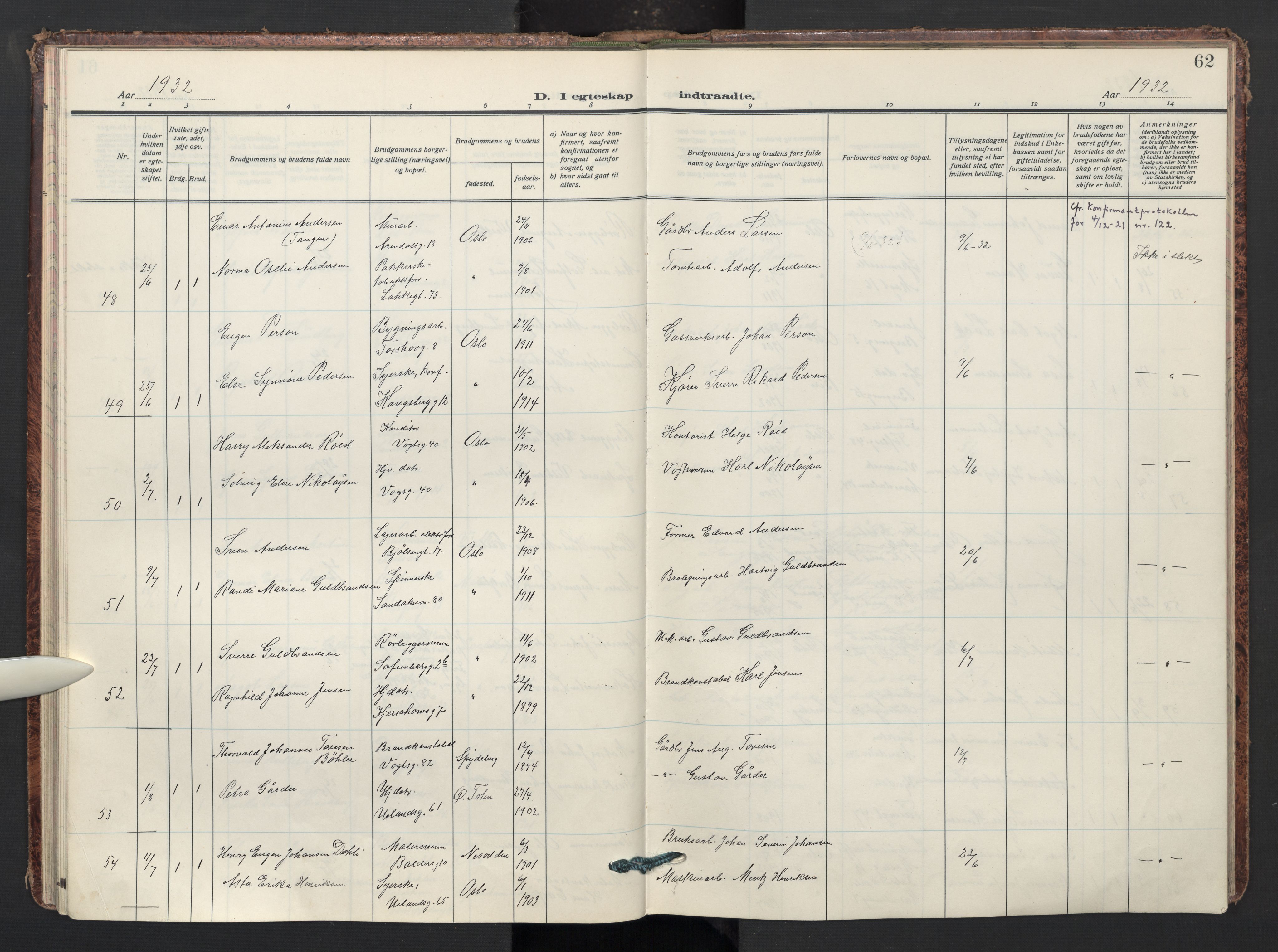 Sagene prestekontor Kirkebøker, AV/SAO-A-10796/F/L0016: Parish register (official) no. 16, 1929-1935, p. 62