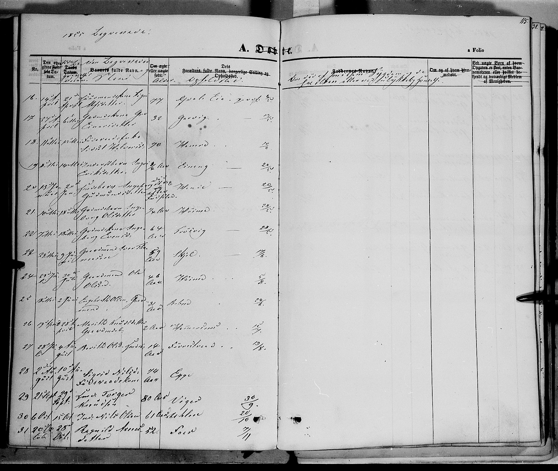 Vestre Slidre prestekontor, SAH/PREST-136/H/Ha/Haa/L0001: Parish register (official) no. 1, 1844-1855, p. 115