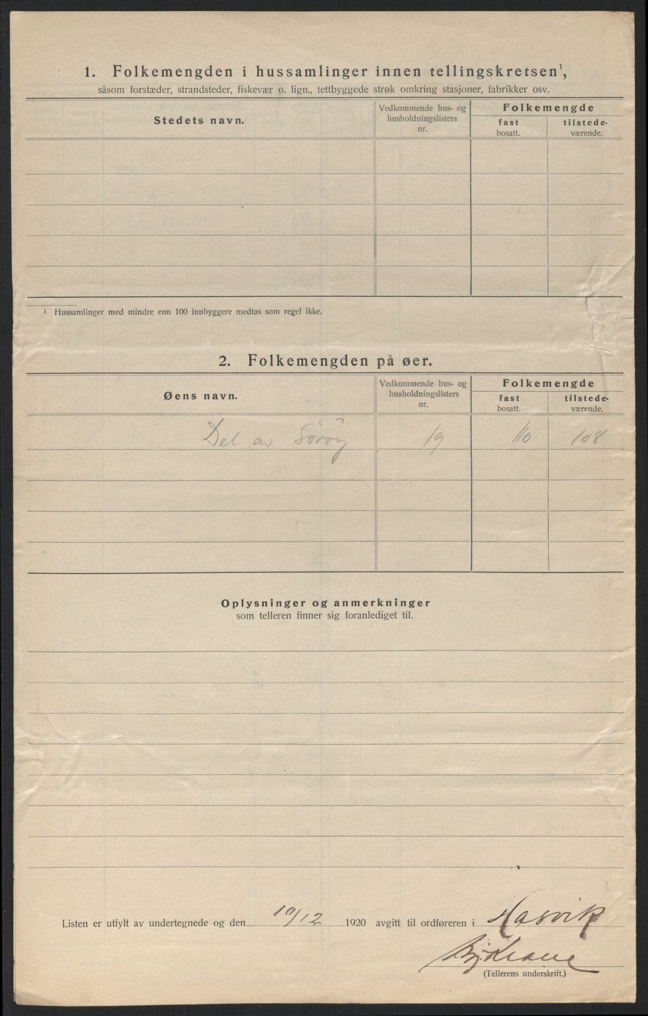 SATØ, 1920 census for Hasvik, 1920, p. 21