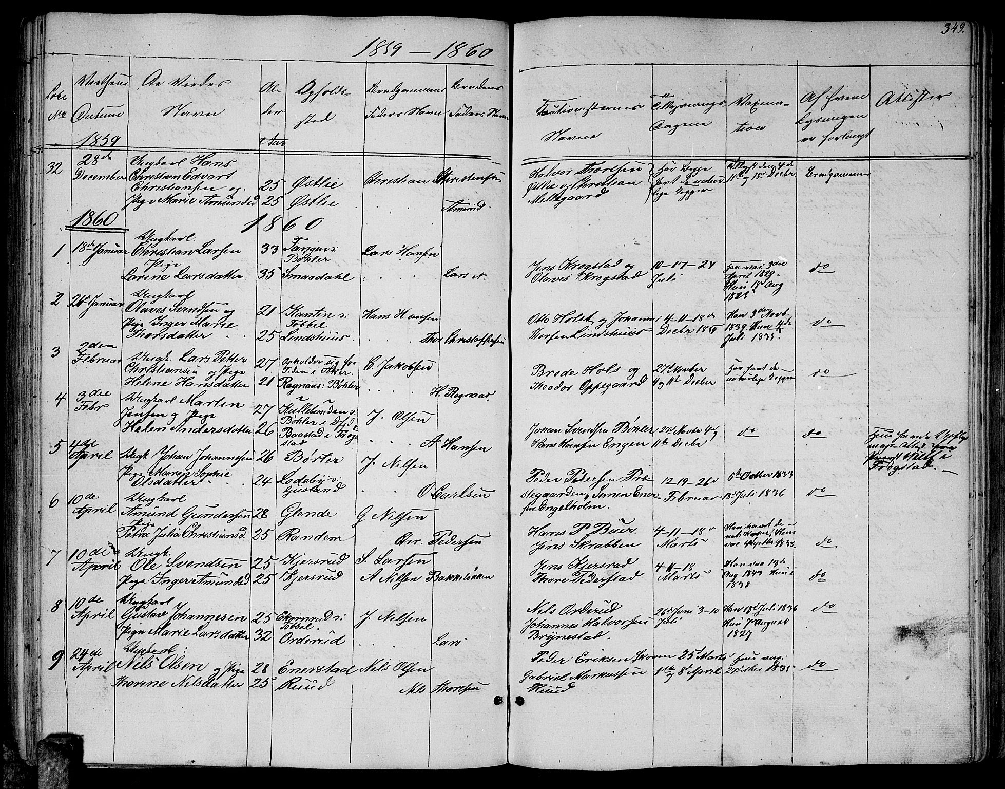 Enebakk prestekontor Kirkebøker, SAO/A-10171c/G/Ga/L0004: Parish register (copy) no. I 4, 1850-1866, p. 349