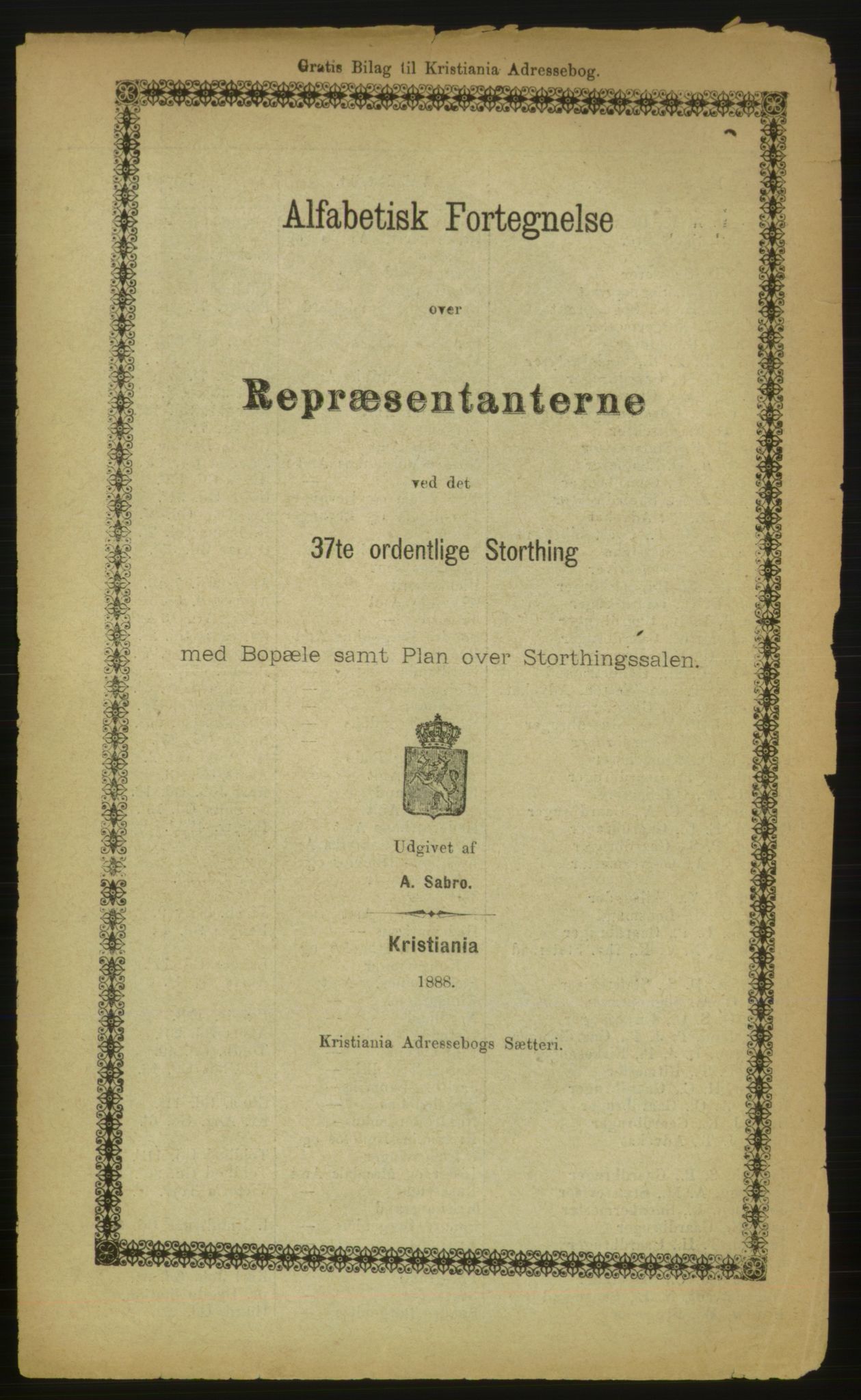 Kristiania/Oslo adressebok, PUBL/-, 1888