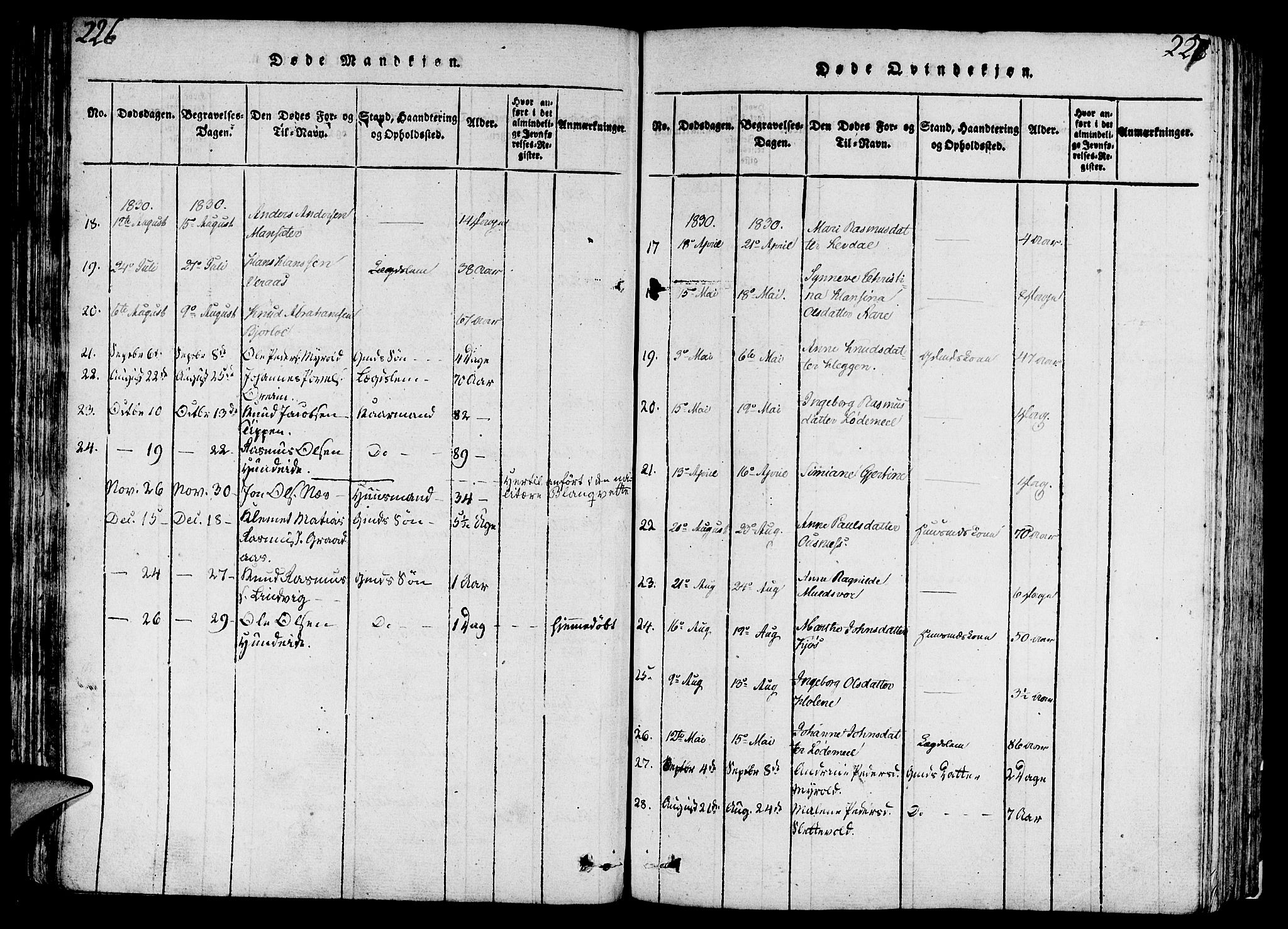 Eid sokneprestembete, AV/SAB-A-82301/H/Haa/Haaa/L0005: Parish register (official) no. A 5, 1816-1830, p. 226-227