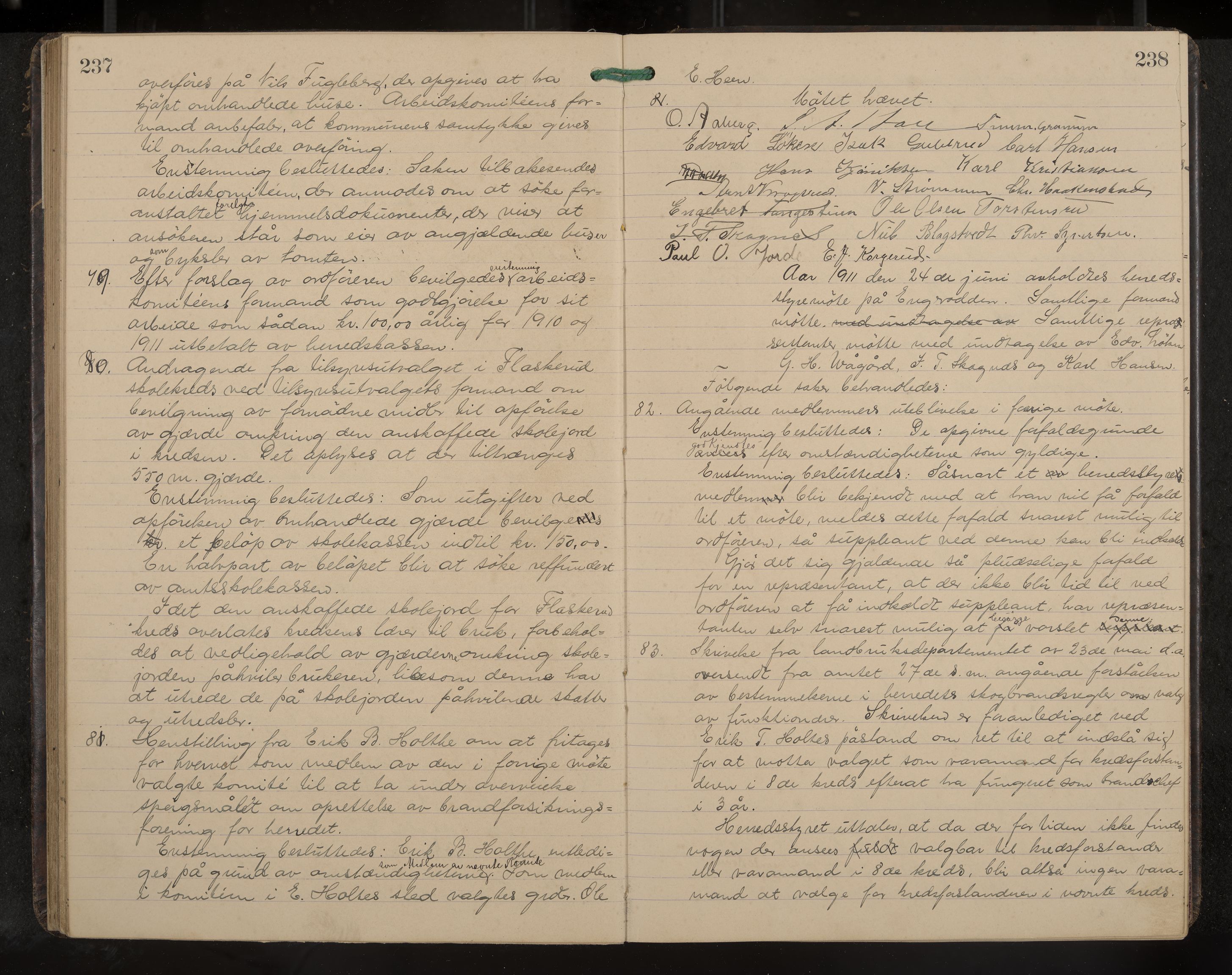 Ådal formannskap og sentraladministrasjon, IKAK/0614021/A/Aa/L0003: Møtebok, 1907-1914, p. 237-238