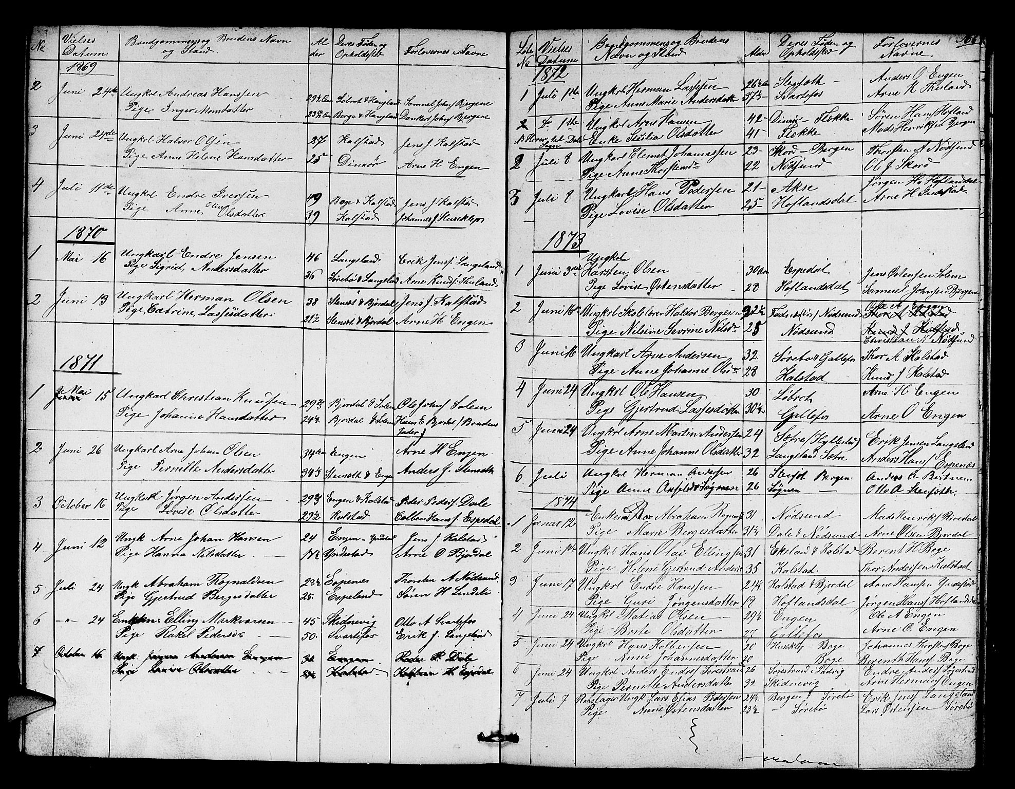 Fjaler sokneprestembete, SAB/A-79801/H/Hab/Habd/L0001: Parish register (copy) no. D 1, 1854-1891, p. 166