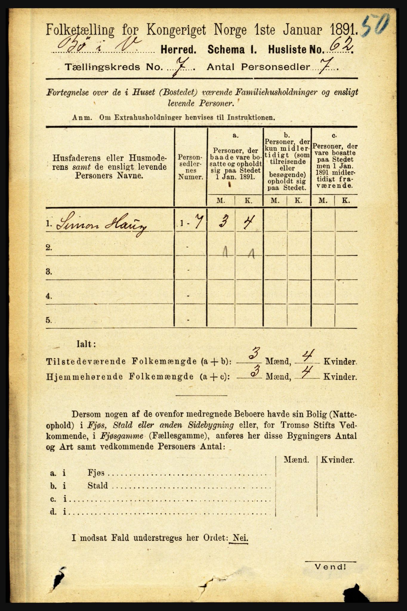 RA, 1891 census for 1867 Bø, 1891, p. 2484