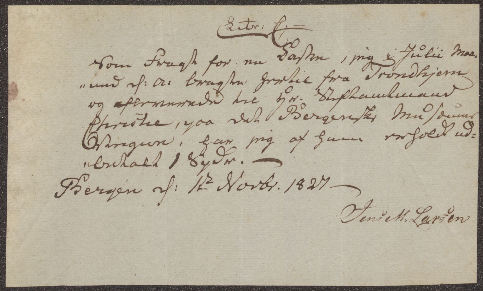 Bergens Museum, UMB/A007/D/Da/L0002/0002: Brevsamling 1827 / Brevsamling 1827, 1827