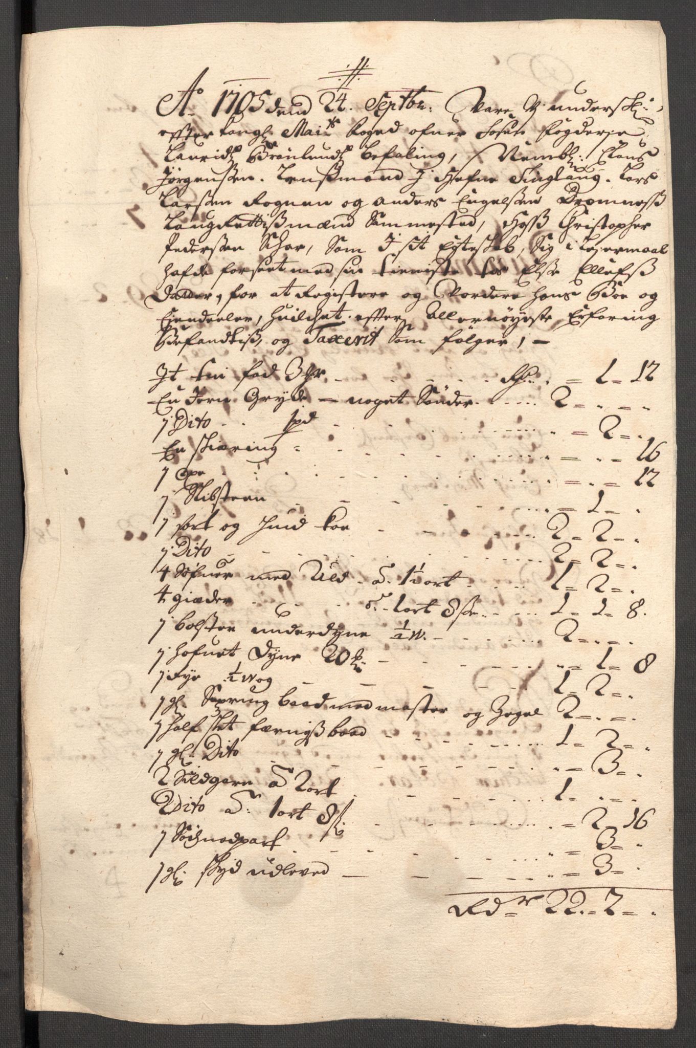 Rentekammeret inntil 1814, Reviderte regnskaper, Fogderegnskap, AV/RA-EA-4092/R57/L3856: Fogderegnskap Fosen, 1704-1705, p. 256