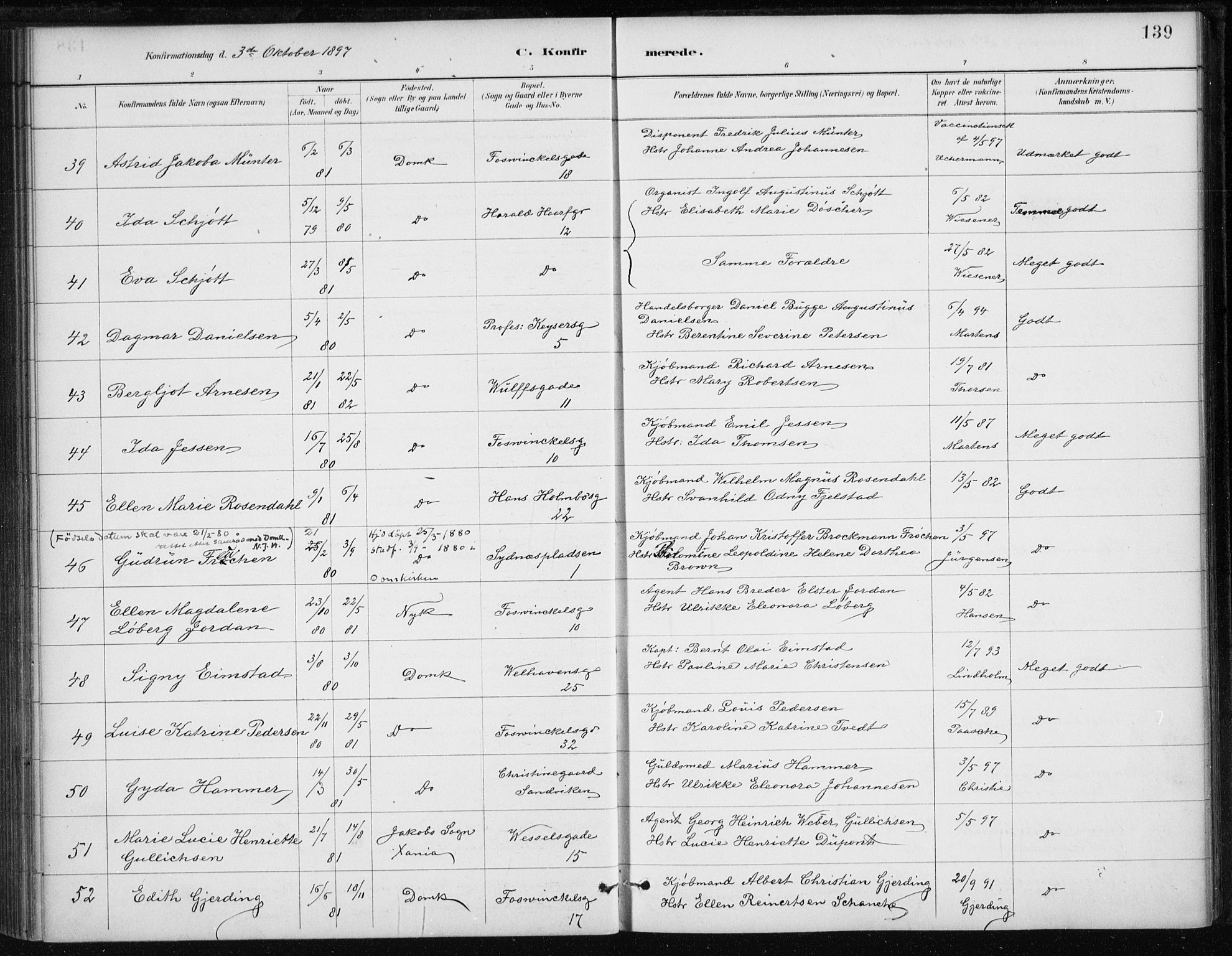 Johanneskirken sokneprestembete, AV/SAB-A-76001/H/Haa/L0008: Parish register (official) no. C 1, 1885-1907, p. 139